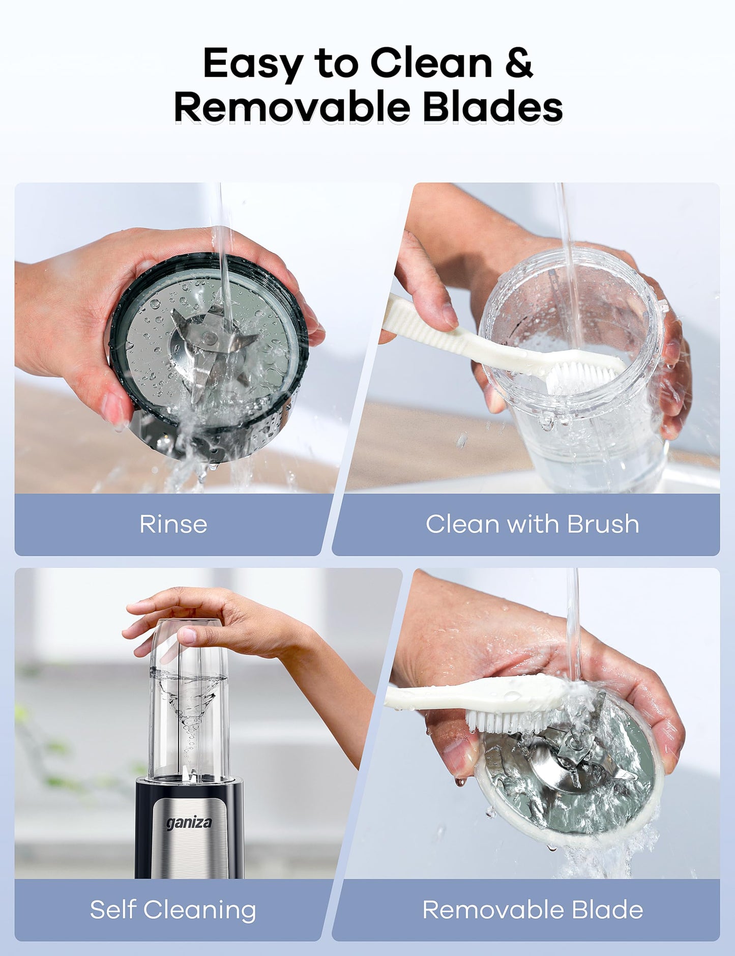 Ganiza Blender for Smoothies, 14Pcs Personal Blender for Shake and Smoothies for Kitchen with 3 Portable Cups (1x24oz & 2X17oz), Single Serve Smoothie Maker, Nutritious Recipe