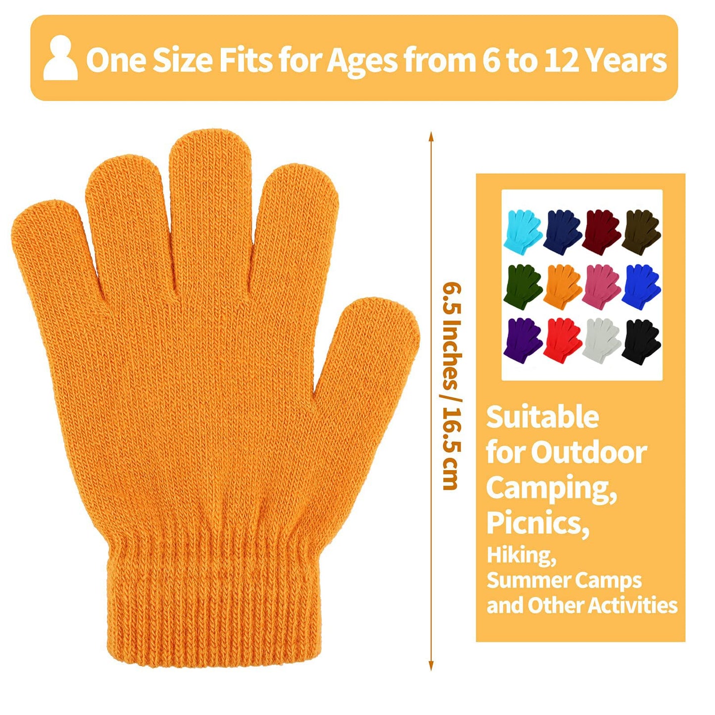 TODDOR 12 Pairs Kid's Winter Magic Gloves Children Stretchy Warm Knit Gloves for Boys or Girls