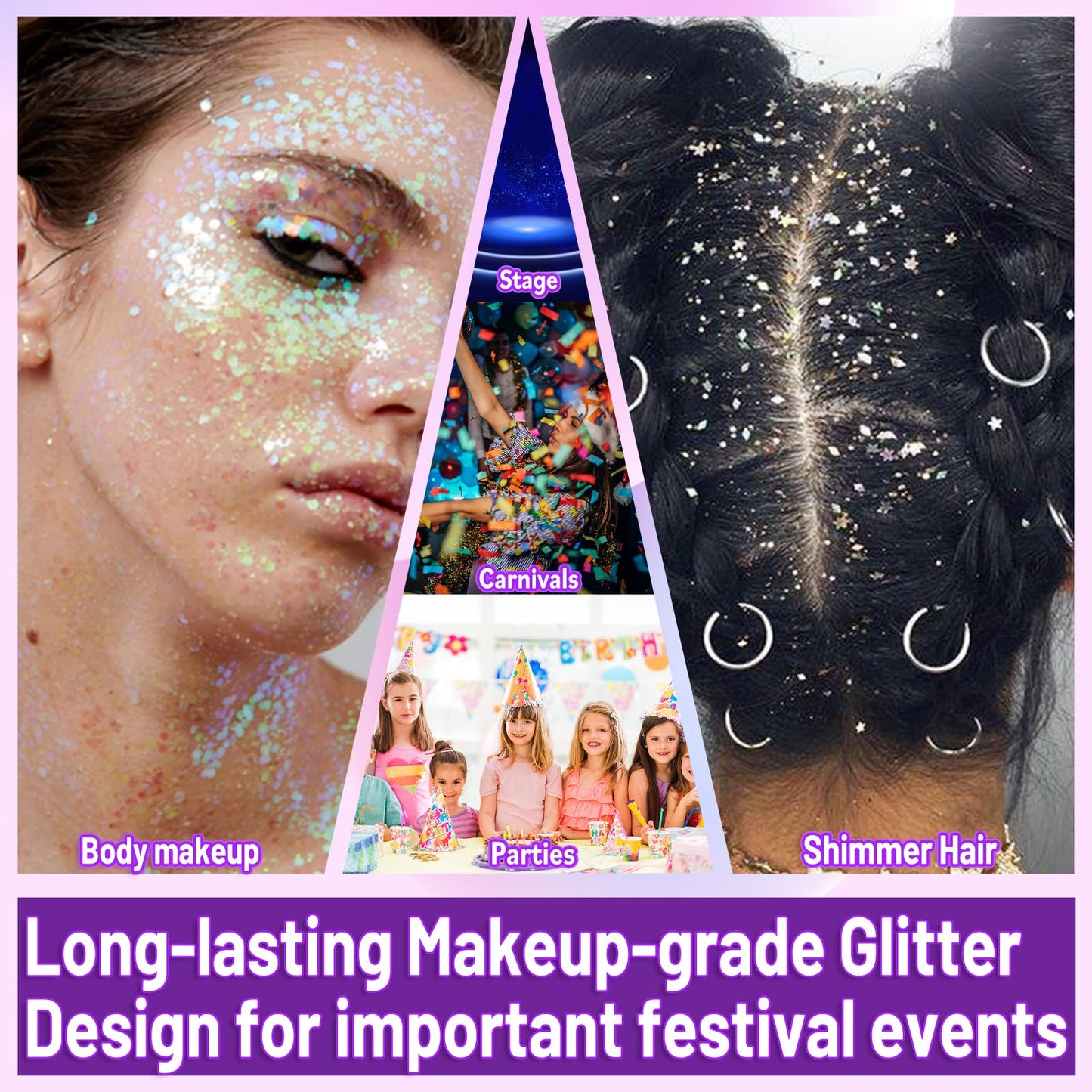 Allstarry Holographic Chunky Body Glitter 4 Colors Cosmetic Face Glitter Makeup Colorful Mermaid Sequins Hair Face Paint Sparkling Festival Outfits Rave Accessories for Women Makeup