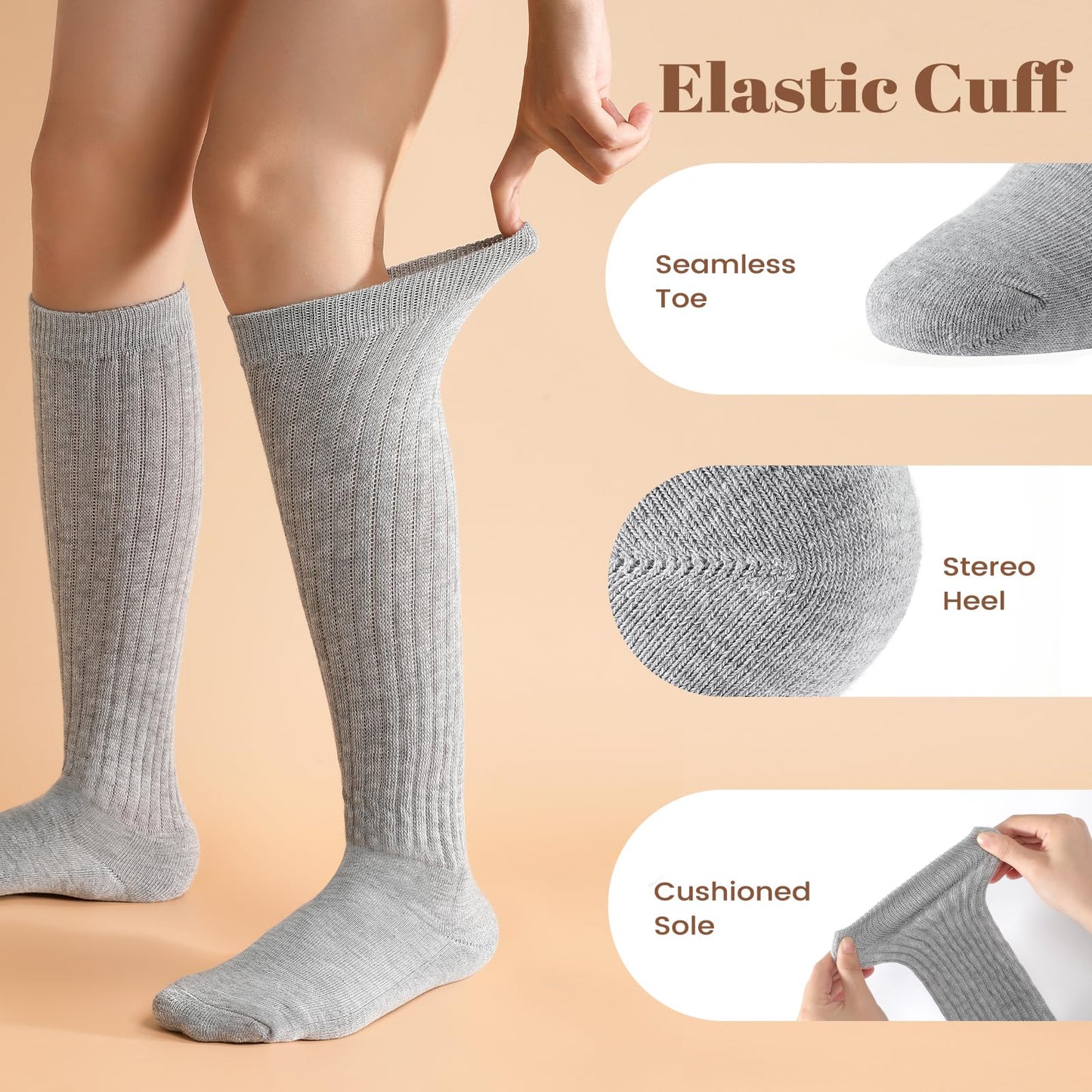 Premillow Slouch Socks Women, Long Winter Thigh High Boot Slouchy Socks, Winter Soft Knit High Scrunch Socks for Women Size 5-11, 3 Pairs