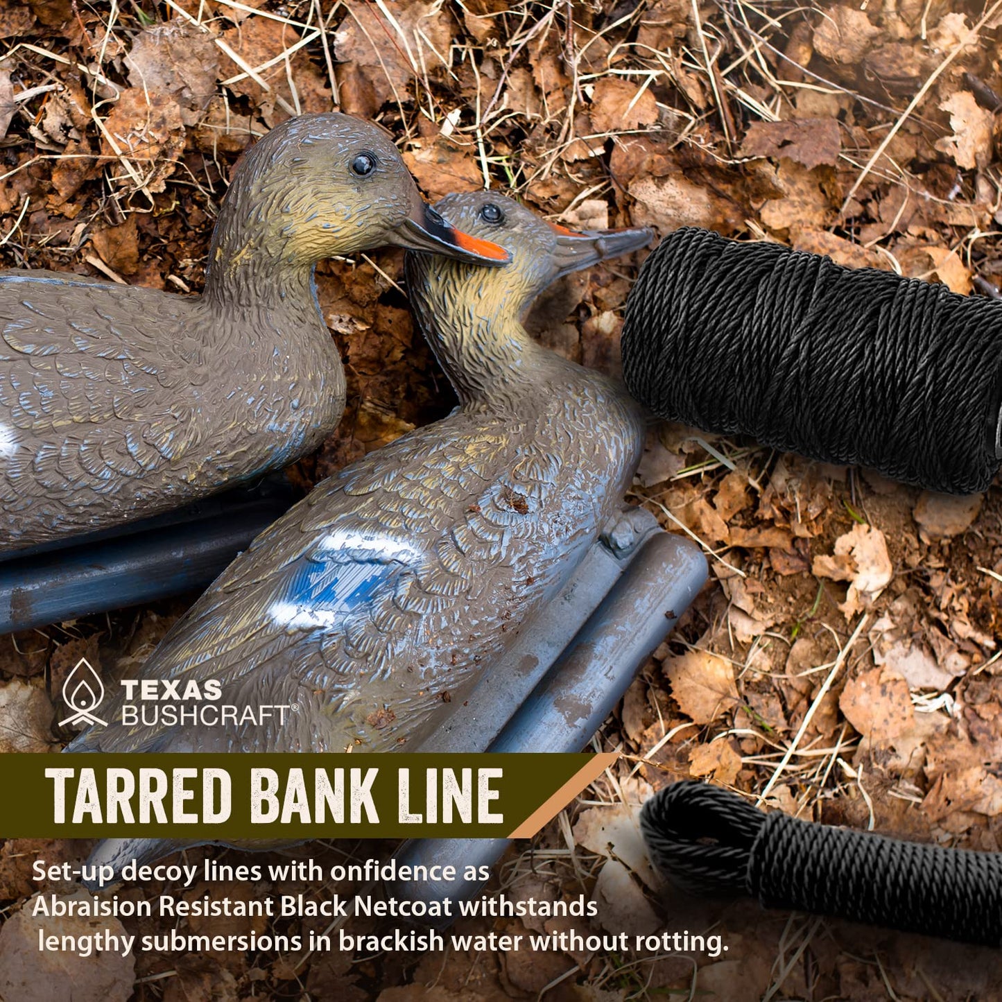 Texas Bushcraft Tarred Bank Line Twine - #36 Black Nylon String for Fishing, Camping and Outdoor Survival – Strong, Weather Resistant Bankline Cordage for Trotline (1/4 lb - #36 (131 ft), Braided)