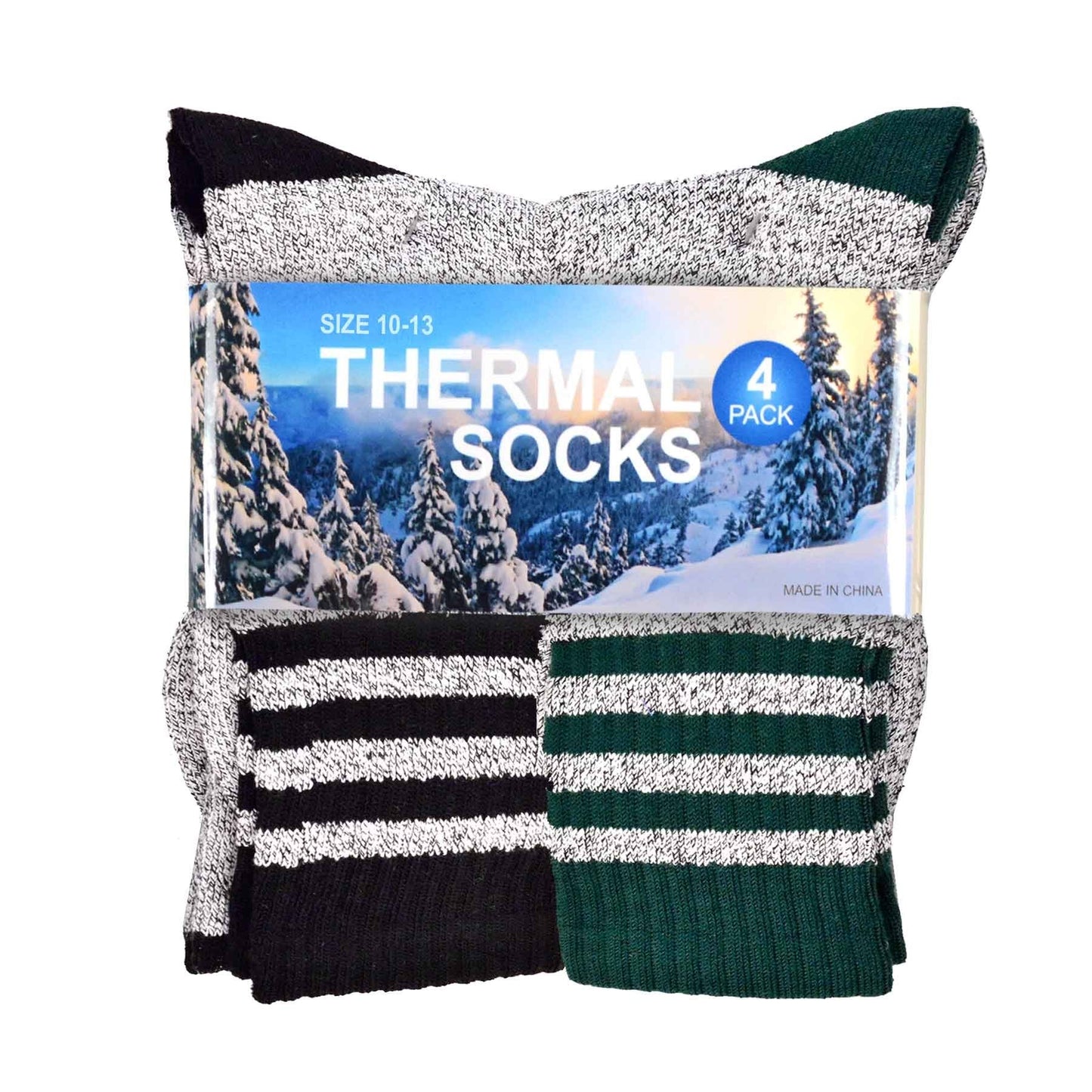 Eco Friendly Heavy Weight Recyled Cotton Winter Thermal Boot Socks 4 Pair (9-11, Stripe-Blk/Grn)