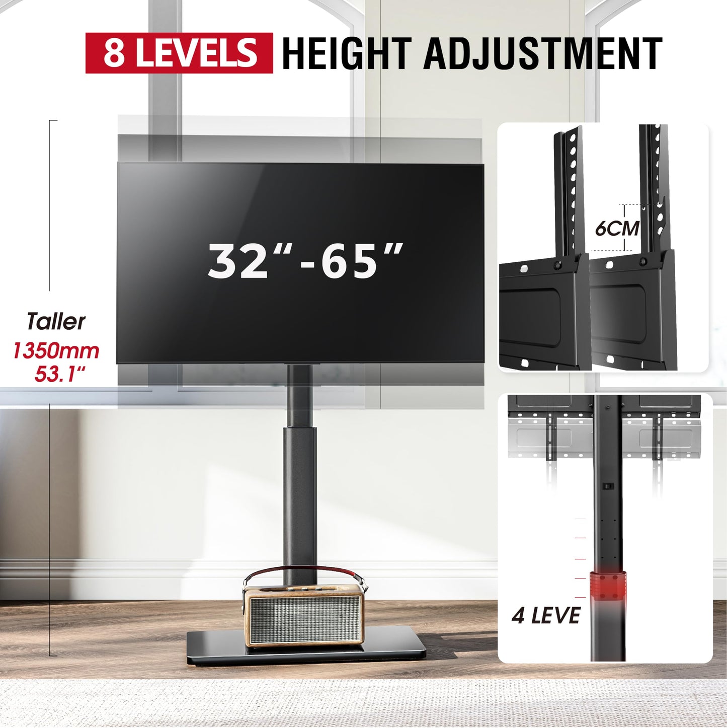 AOKCOS Swivel TV Floor Stand for 32-65 Inches TVs, 8 Level Height Adjustable Corner Small TV Stand Mount for Living Room/Bedroom, Holds up to 88 lbs,MAX VESA 400x400mm,Black