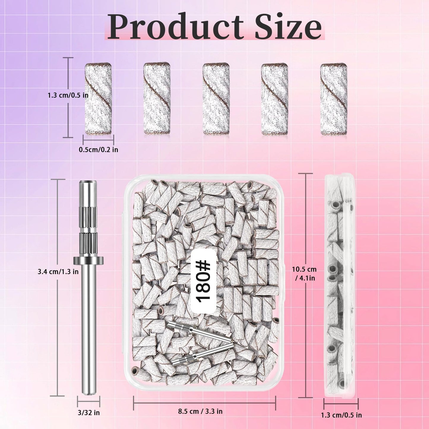 180 Grit Mini Sanding Bands for Nail Drill, 200 Pcs Small Sanding Bands for Nail with 2 Pcs Mandrel Bits, 3.1 MM Nail Sanding Bands for Acrylic Nails Gel Removing Shaping, Manicures and Pedicure