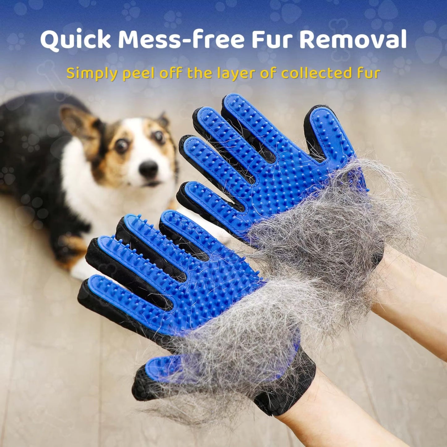 Clean Pet Hair Remover Glove Grooming & Massage Mitt with Enhanced Five-Finger Design, Gentle Deshedding for Dogs & Cats with Long or Short Fur, 1 Pack (Right-Hand), Blue