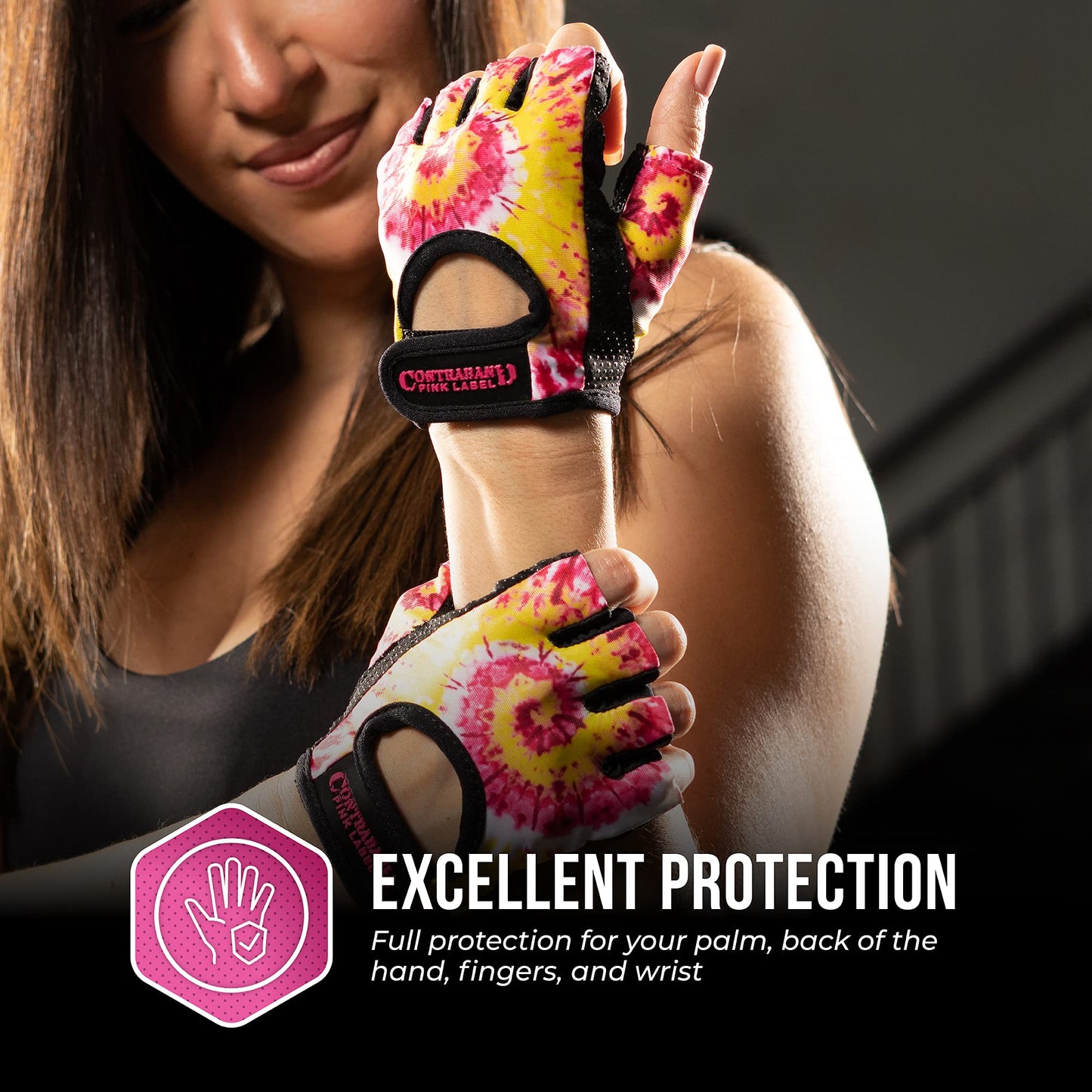 Contraband Pink Label 5347 Womens Designer Workout Gloves | Tie Dye Print w/Grip-Lock™ Silicone Palm (X-Small, PY)
