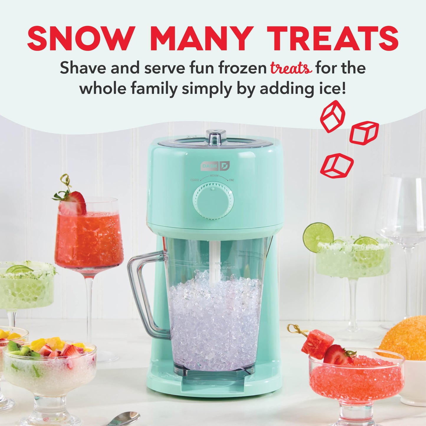 Dash Deluxe Shaved Ice & Slushy Maker with Serving Pitcher, 1L, Multi-Purpose Ice Shaver Machine for Homemade Shaved Ice, Snow Cones, Slushies, Cocktails & More - Aqua
