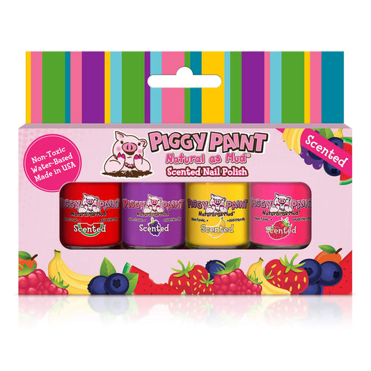 PIGGY PAINT Scented 100% Non-toxic Girls Nail Polish - Safe, Chemical Free Low Odor for Kids, 4 Pack Kit (Scented Silly Unicorns)