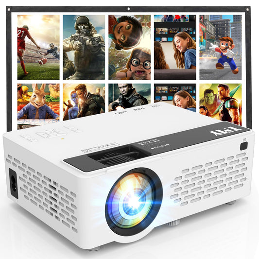 TMY Mini Projector, Upgraded Bluetooth Projector with Screen, 1080P Full HD Portable Projector, Movie Projector Compatible with TV Stick Smartphone/HDMI/USB, indoor & outdoor use