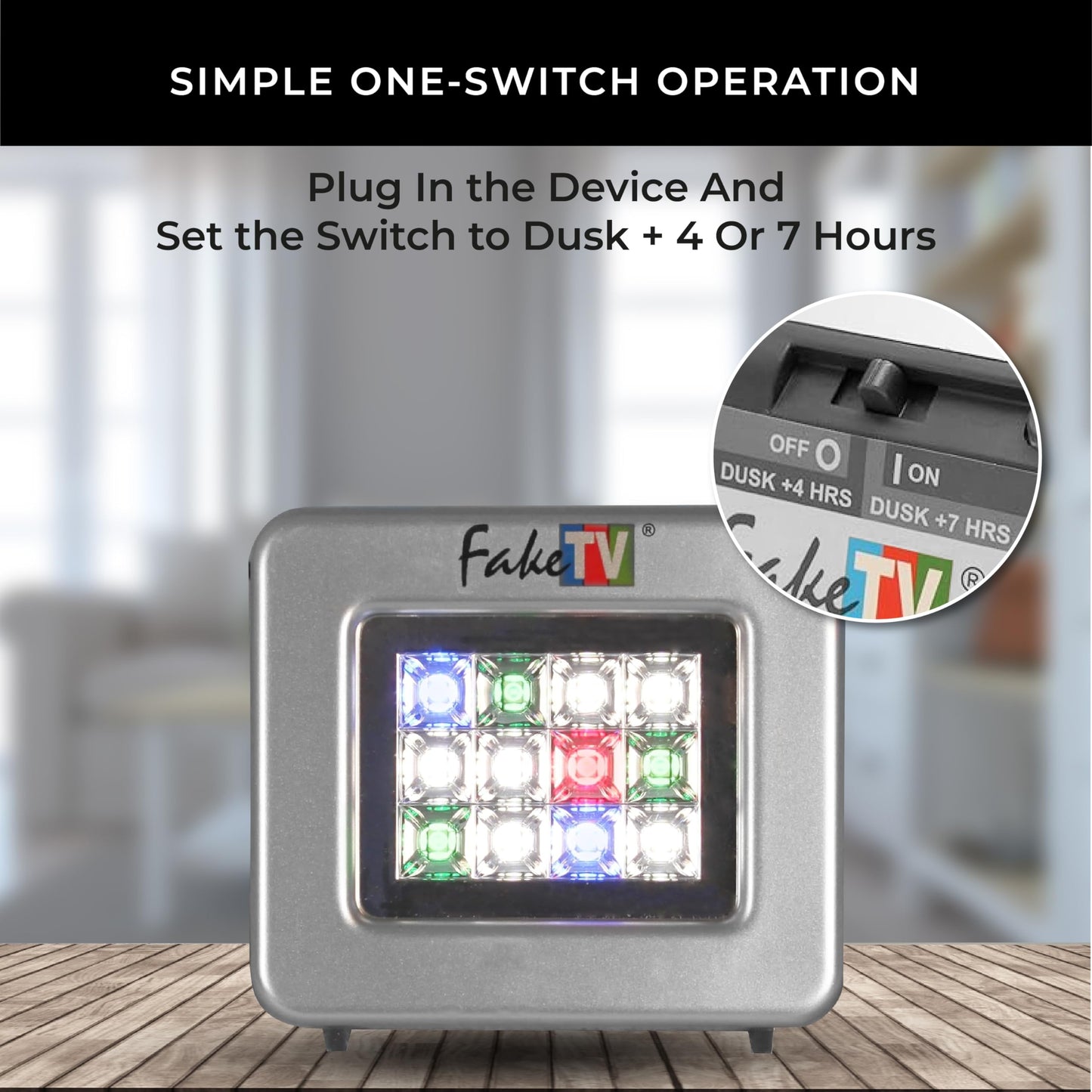 FakeTV - FTV-11 - Advanced Burglar Deterrent Device – Widescreen Realistic Television Simulator with Reflective Lens - Dummy Home Security Device with Lights – Protect Your House & Valuables