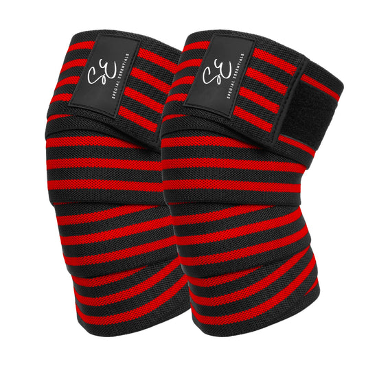 Special Essentials Knee Wraps for Weightlifting with Strap (2 Pack) - 72 Inches Flexible Support for Men & Women, for Powerlifting, Squats, Leg Press, and Cross Training