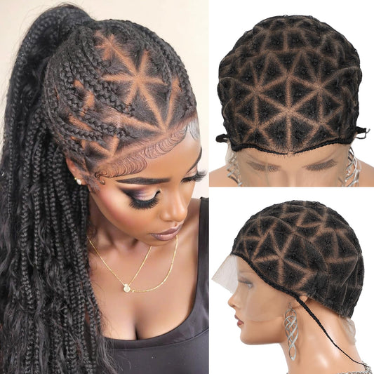 Esnccur Double Full Lace Crochet Wig Cap for Crochet Hair Braided Wig Cap with Baby Hair Sew In Cap Braid Lace Front Wigs Cap with Natural Knots Braided Wigs Caps for Women(79 Konts)