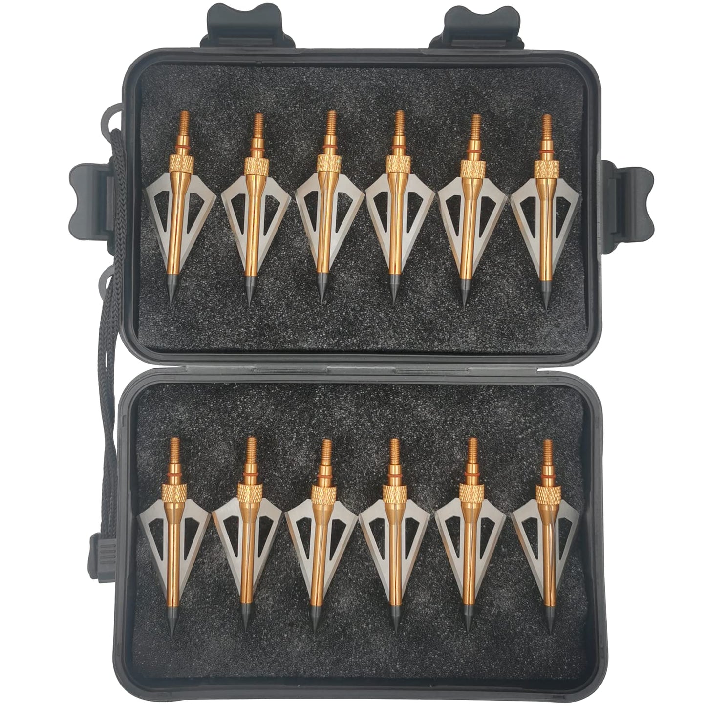 LeeMui Hunting Broadheads 12PK 100 Grains Screw-in Arrow Archery 3 Blades Hunting Heads Arrow Tips Compatible with Crossbow and Compound Bow + 1 PK Broadhead Storage Case (Gold)