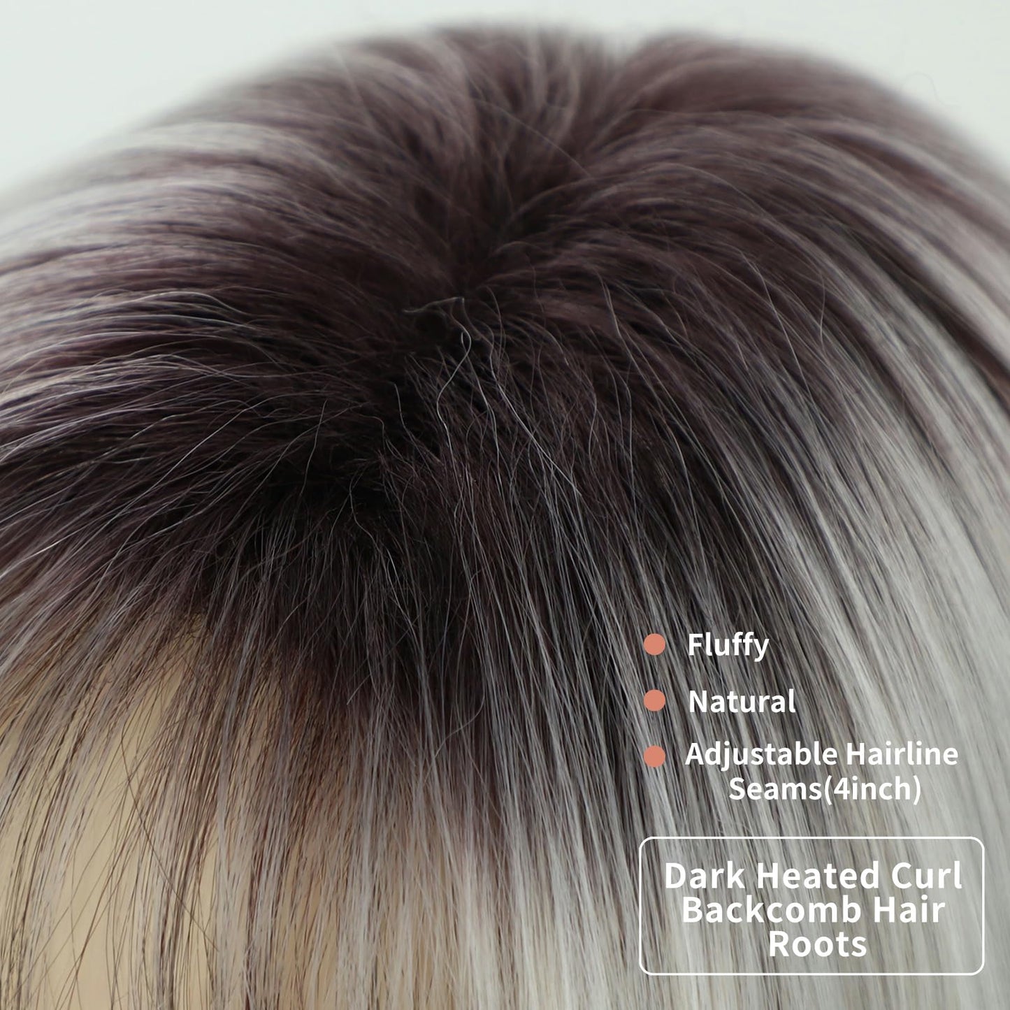 RENERSHOW Medium Length Bob Wig with Bangs for White Women Layered Blonde Balayage Bob Straight Hair Wig Natural Synthetic Hair Replacement Wig Ombre Platinum with Brown Wig