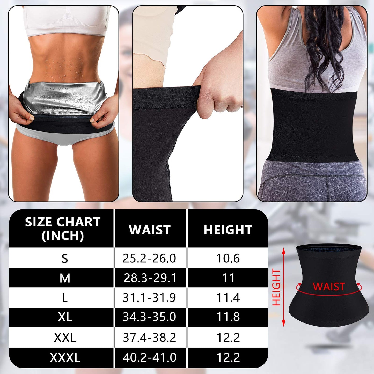 Geyoga Waist Trimmer Sweat Waist Trainer Wrap Stomach Wraps for Women Bodybuilding (Silver Inner,S)