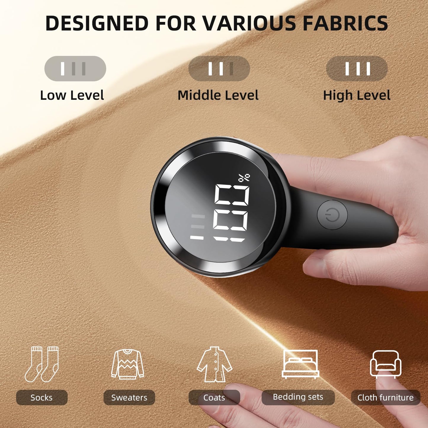 Buywoo Fabric Shaver, Electric Lint Remover, Rechargeable Lint Shaver, Household Essentials for Clothes, Upholstery, Furniture, Sweater Defuzzer to Remove Pilling, Battery Operated, Black