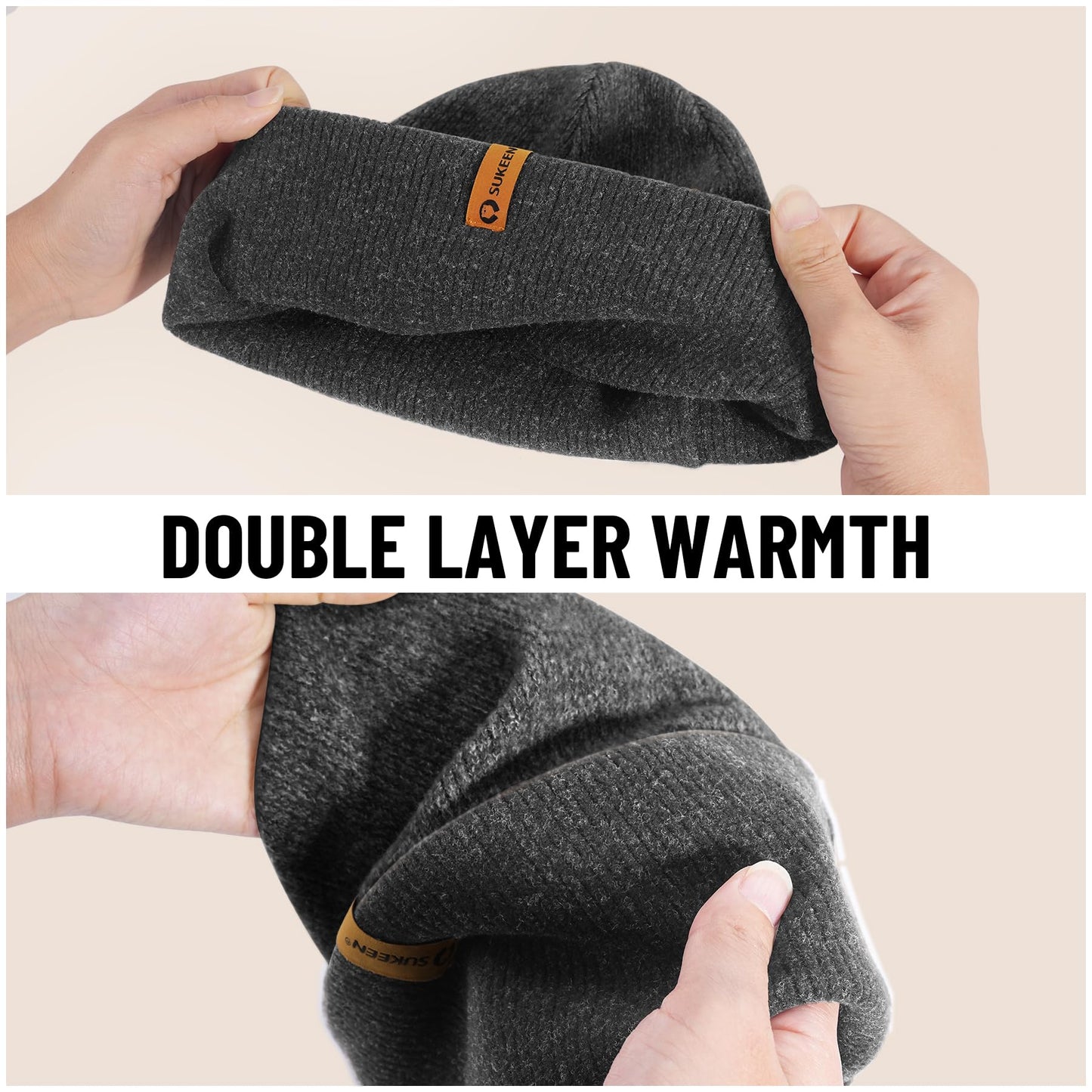 Sukeen Unisex Winter Beanie for Men and Women Soft Double-Layer Slouchy Skull Caps Warm Knitted Cuff Hat for Daily Outdoor Dark Gray