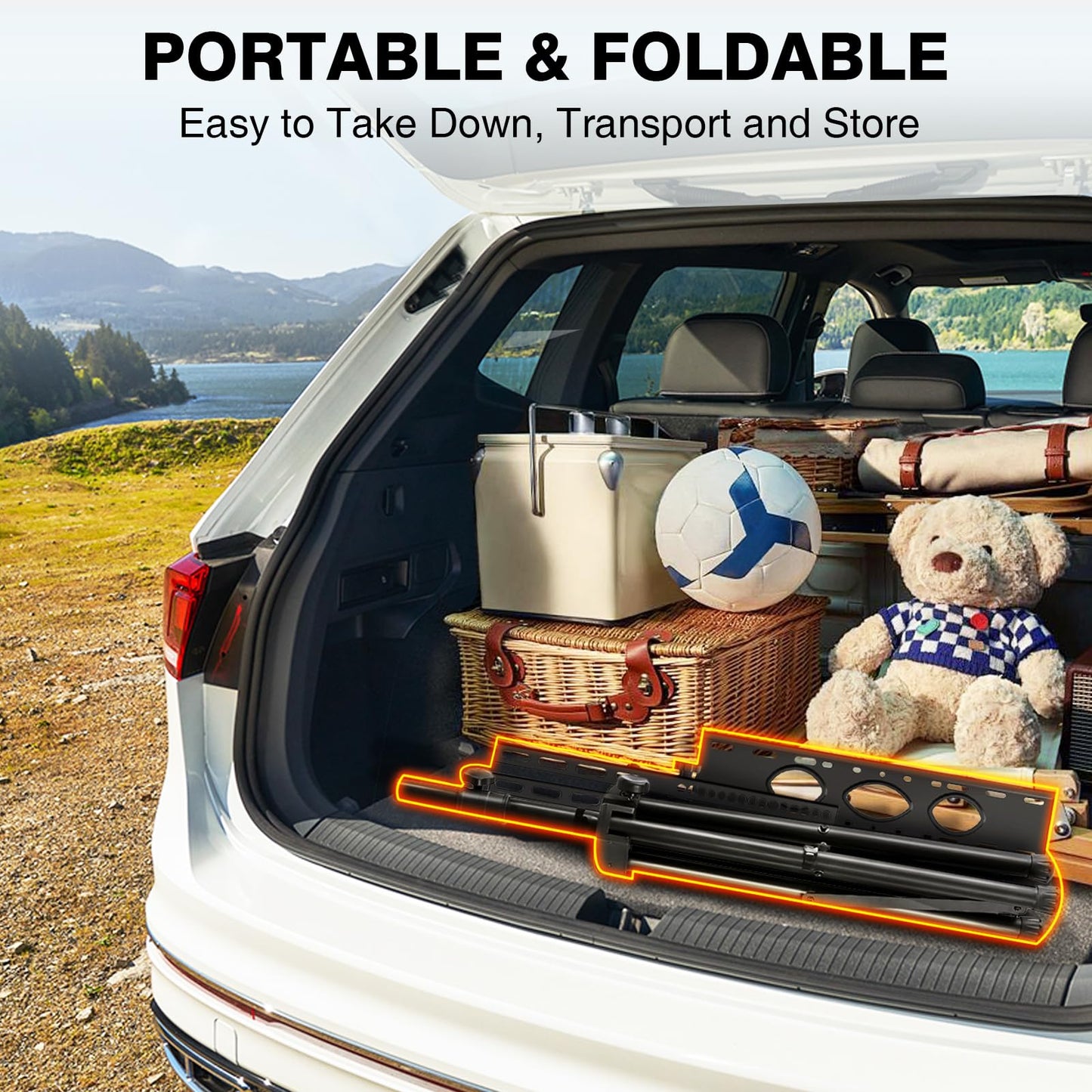 Tripod TV Stand for 23-75 inch Flat Screen/Curved TVs up to 100 lbs, Outdoor TV Stand with ±15° Tilt, Height Adjustable Portable TV Stand with Safety Design, Max VESA 600x400m, Black