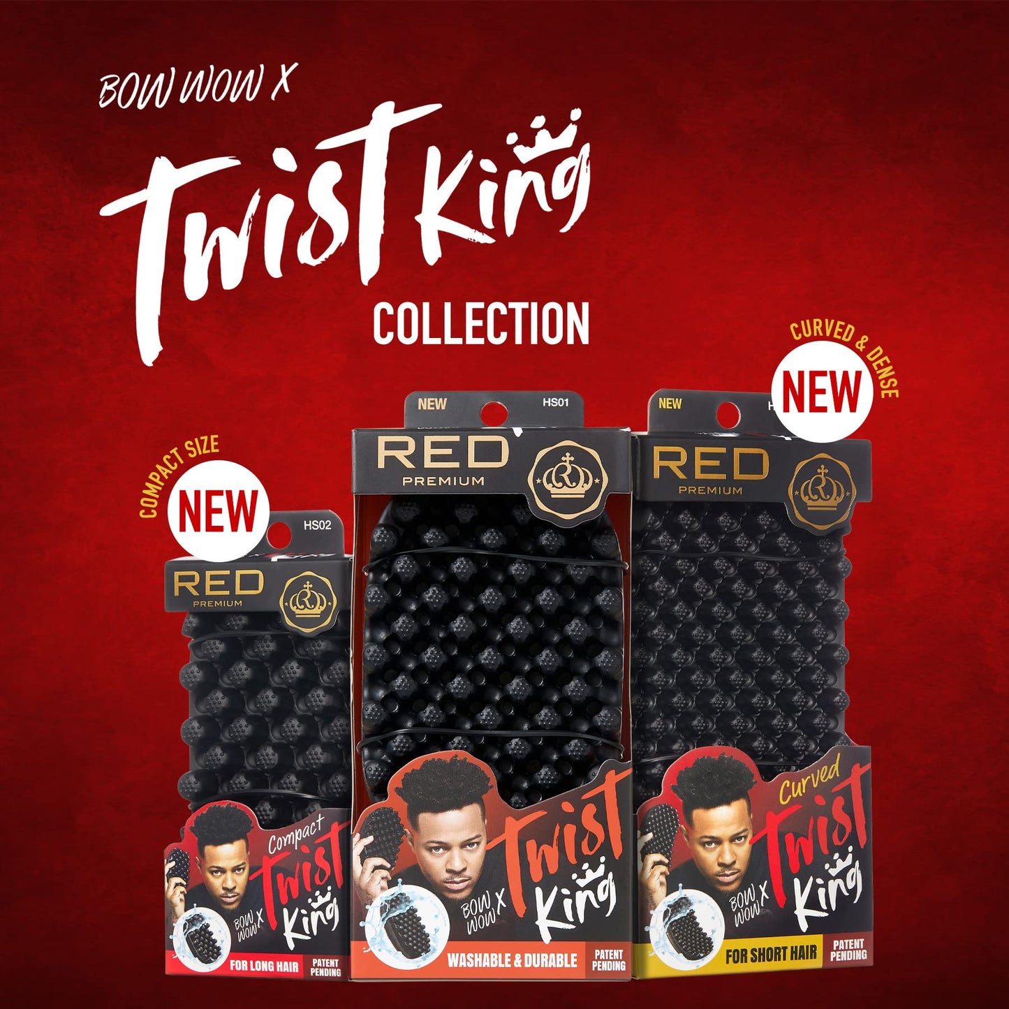 Red by Kiss Bow Wow X Twist King Luxury Twist Styler Washable, Durable, Crumb Free, Twist Brush for Afro Curl (Curved&Dense)