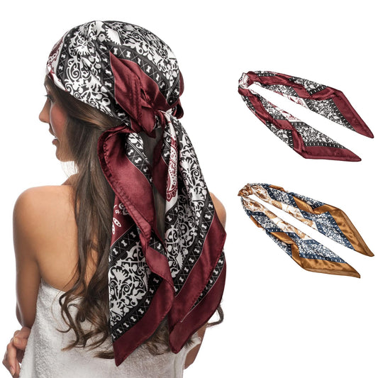 Senker Fashion 35" Head Scarf for Women, Pirate Costume Accessories Silk Red Bandana for Hair Wrapping and Sleeping