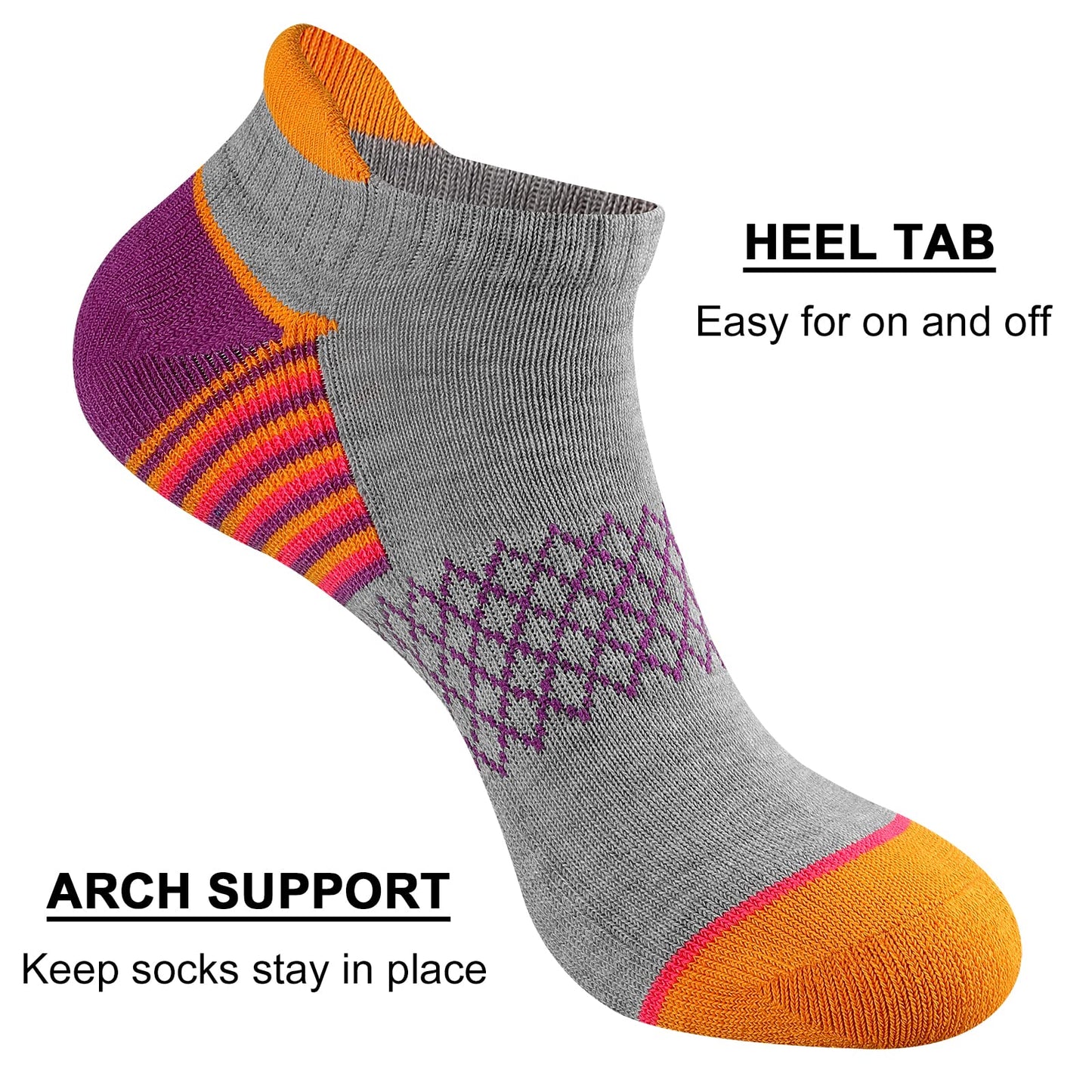 eallco Womens Ankle Socks Athletic Running Socks Sport Cushioned Socks With Tab 6 Pairs