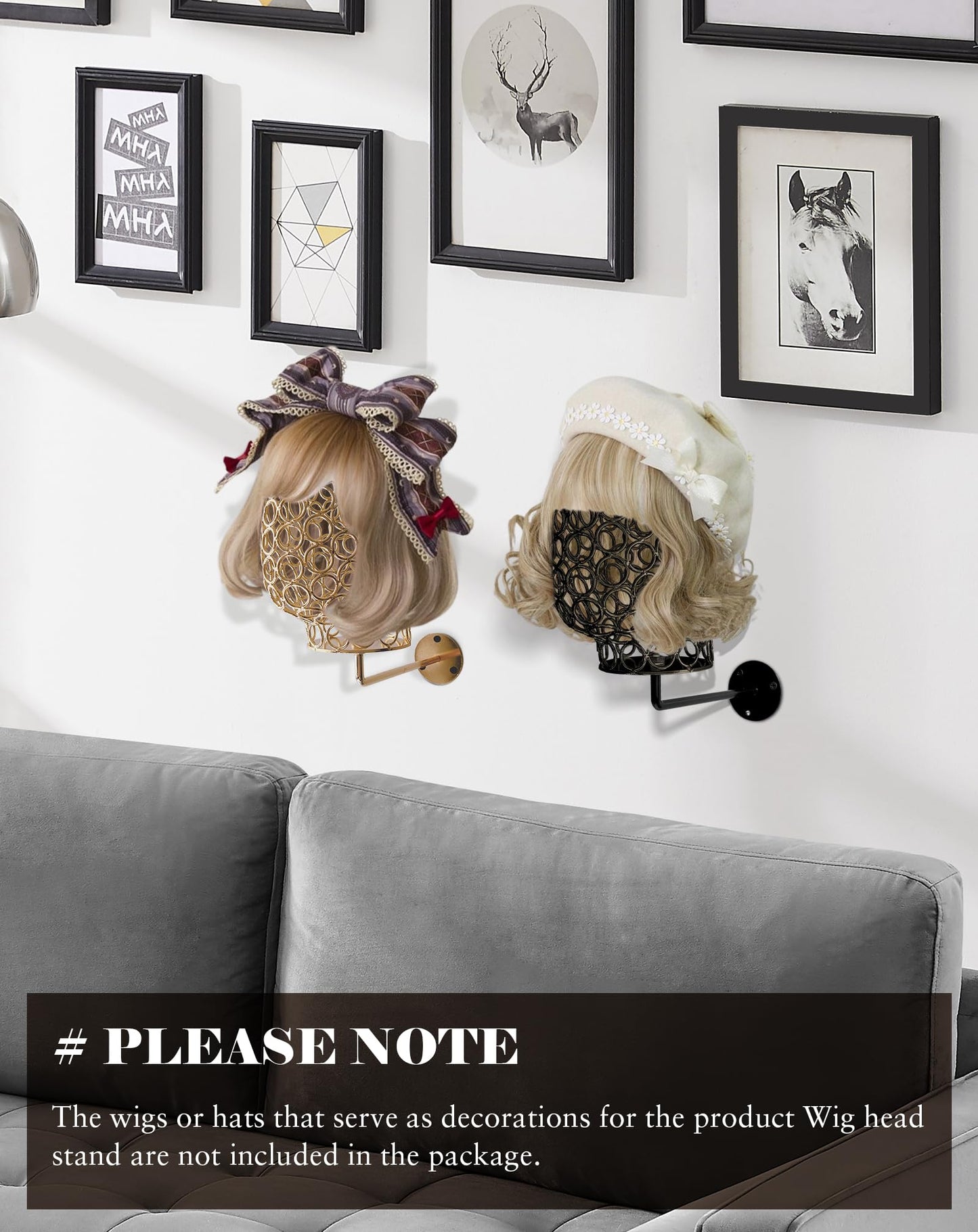 CHADWICK Wall Mount Hat Stand - Metal Hollow Mannequin Head Stand, Hanging Wig Holder 21Inch, Drying and Storage Organizer Rack, Display for Wigs, Caps, Earrings - Chrome Gold
