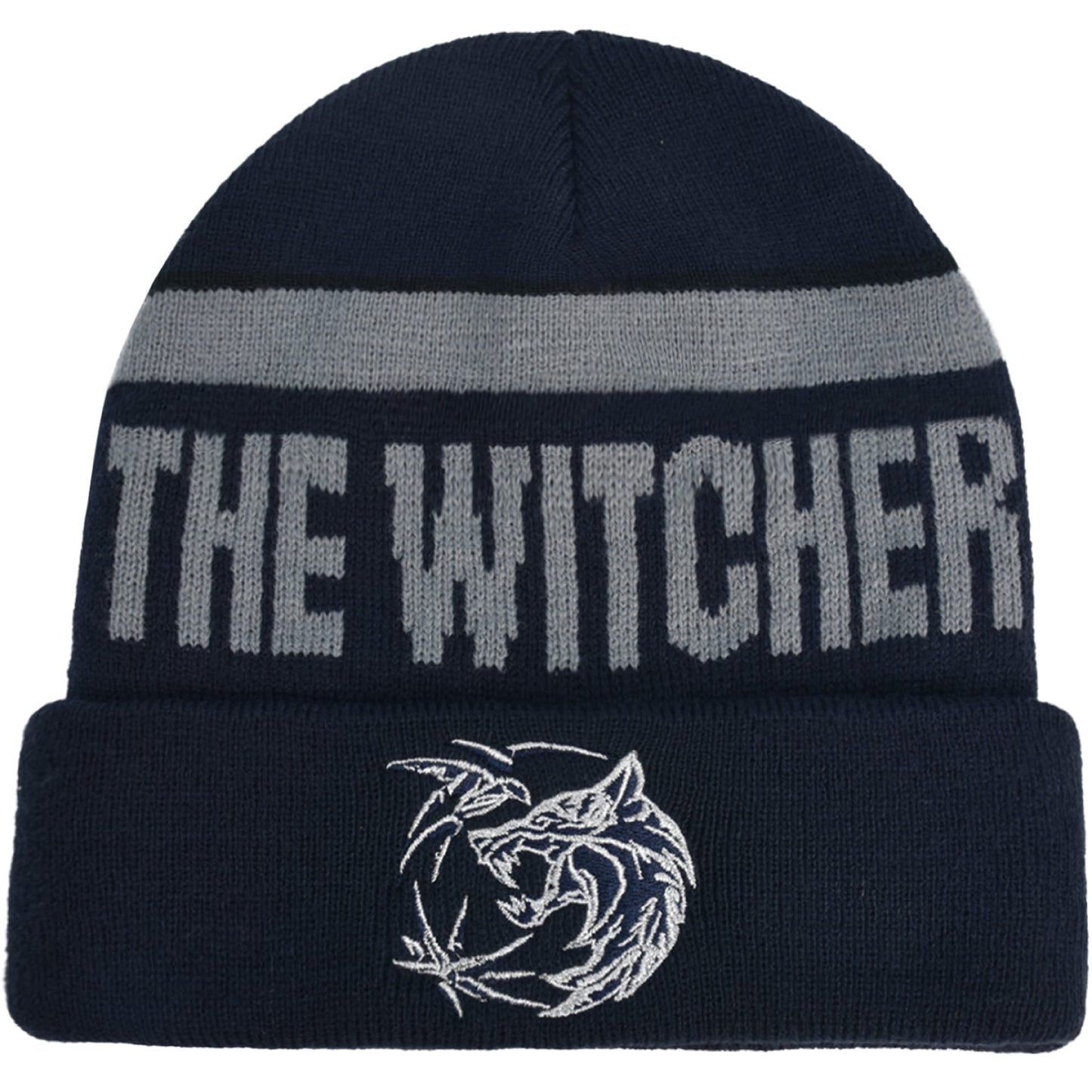 Netflix The Witcher Knitted Cuff Beanie Hat with Silver Logo, Black, One Size