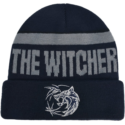 Netflix The Witcher Knitted Cuff Beanie Hat with Silver Logo, Black, One Size