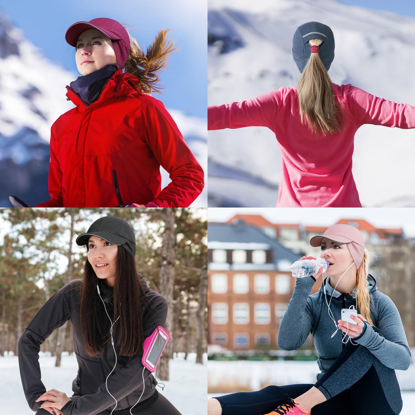 GADIEMKENSD Winter Running Baseball Cap Women Ponytail Beanie with Ear Warmer Hiking Hat Reflective Fleece Ball Cap Warm Ear Flaps Cold Weather for Hunting Snow Skiing Sports White