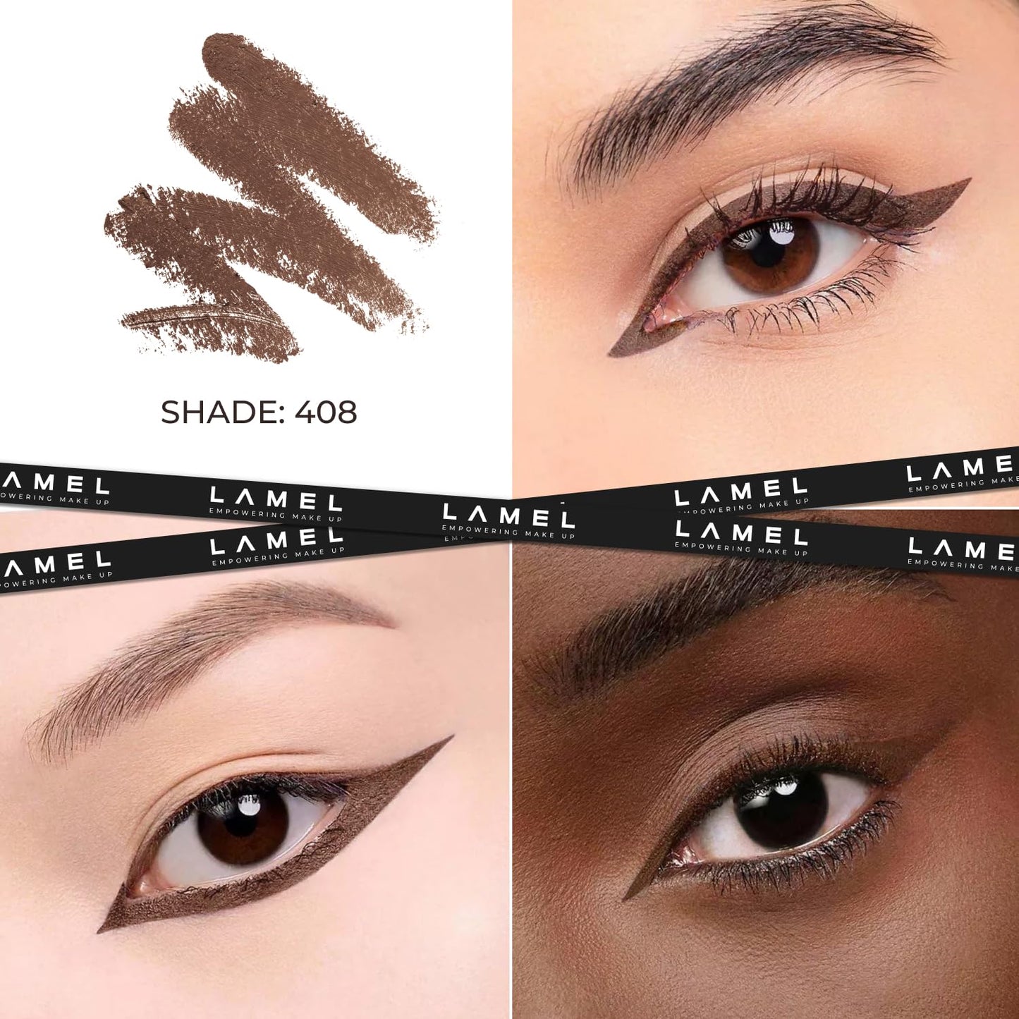 Lamel Brown Green Eyeliner, Ultra Long Lasting Gel Eyeliner Pencil, Waterproof Eye Liner, Smudge Proof, Creamy Eye Pencil, Sweat Proof Makeup, Highly-Pigmented (408 Shade)