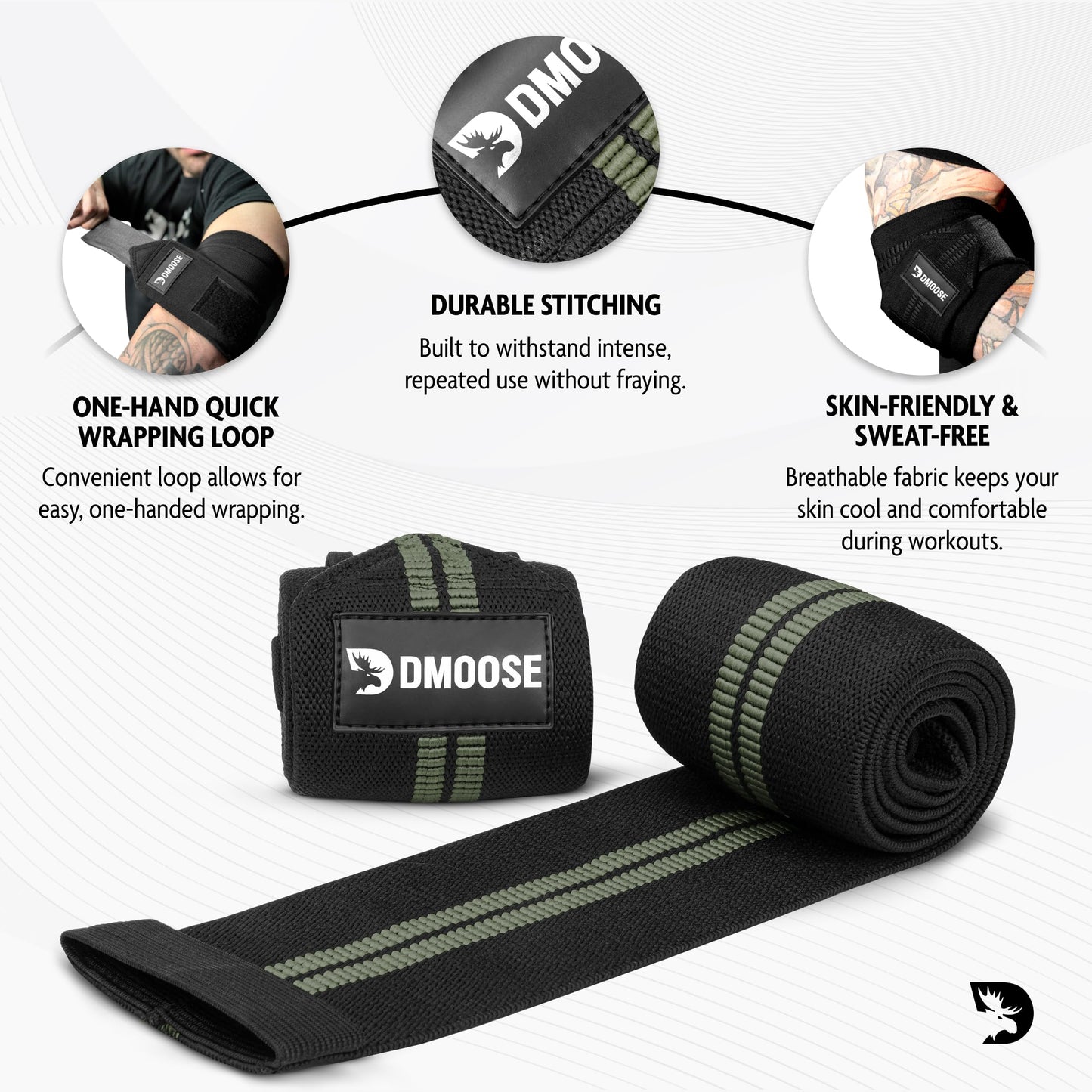DMoose Fitness Elbow Wraps for Weightlifting, Bench Press, Cross Training & Powerlifting for Men and Women - 40" Nylon (Pair) Elbow Straps - Increases Stability of Joints and Support Injury Recovery