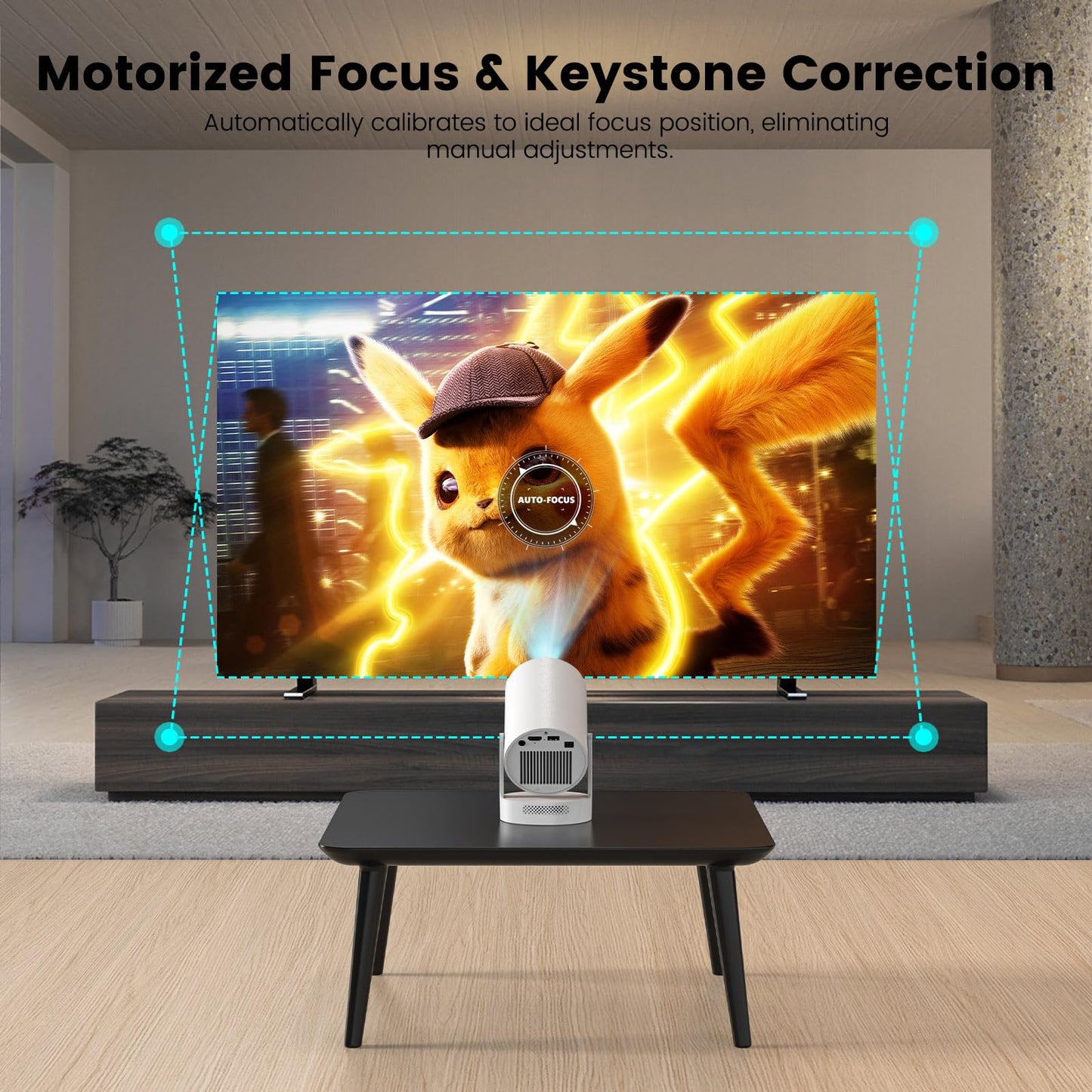 【Electric Focus】Mini Portable Projector with 4K Support, Bluetooth 5.4 WIFI6, 5watt Sound Base Speaker, 260 ANSI, Android 11, 210° Rotation , Auto Keystone Correction Video Projector HY300 PLUS