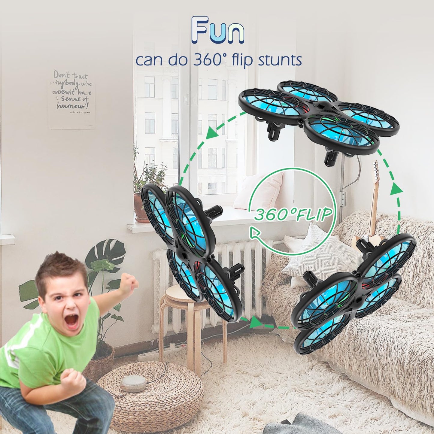 Loolinn | Drones for kids Gifts - Mini Drone, RC Drone with Auto Anti-Collision Technology/Safe for Kids/Easy to Fly / 360° Flip/Hand-Controlled Mode (Gift for Boys and Girls)