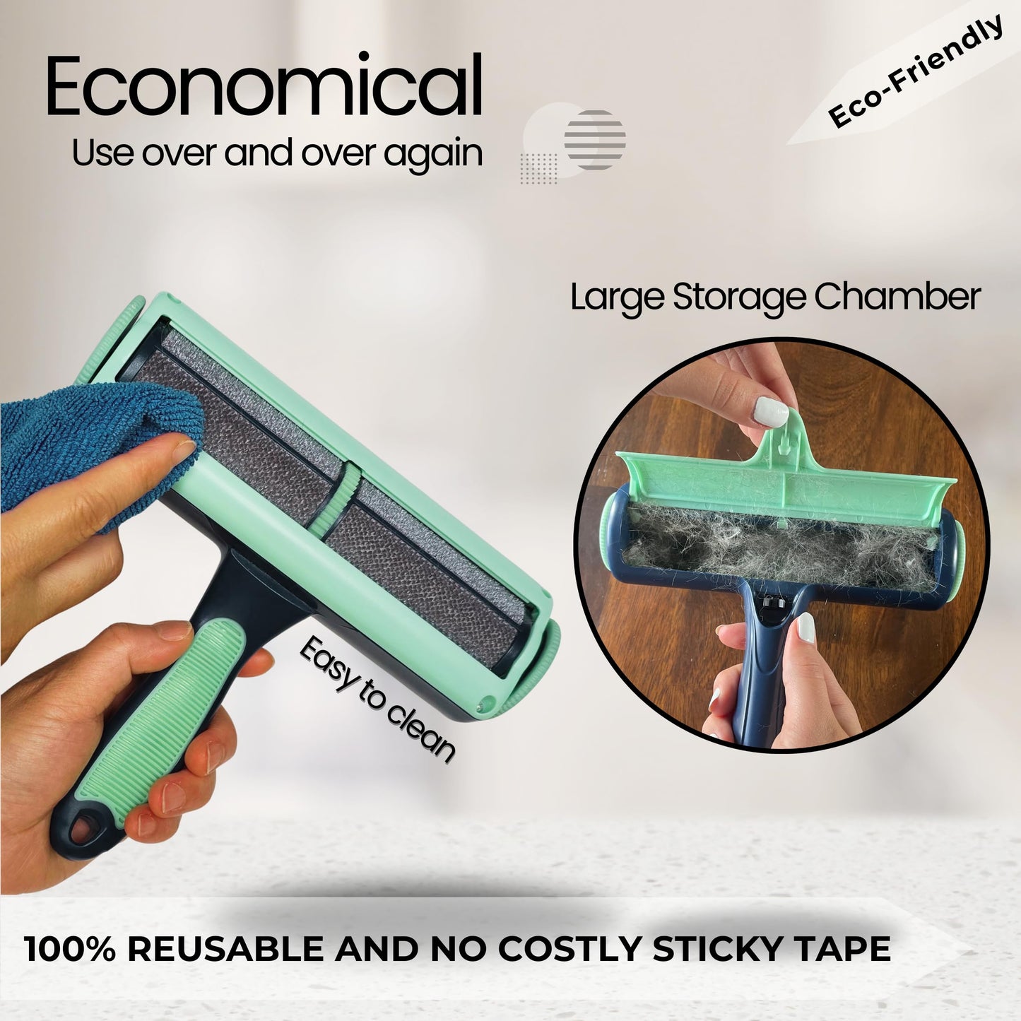 Better Lifeworks Reusable Pet Hair Remover-Lint Roller for Couch, Furniture, Carpet, Clothing and Bedding, Eco-Friendly Cat and Dog Hair Remover, Portable Pet Hair Removal Tool in Mint Green