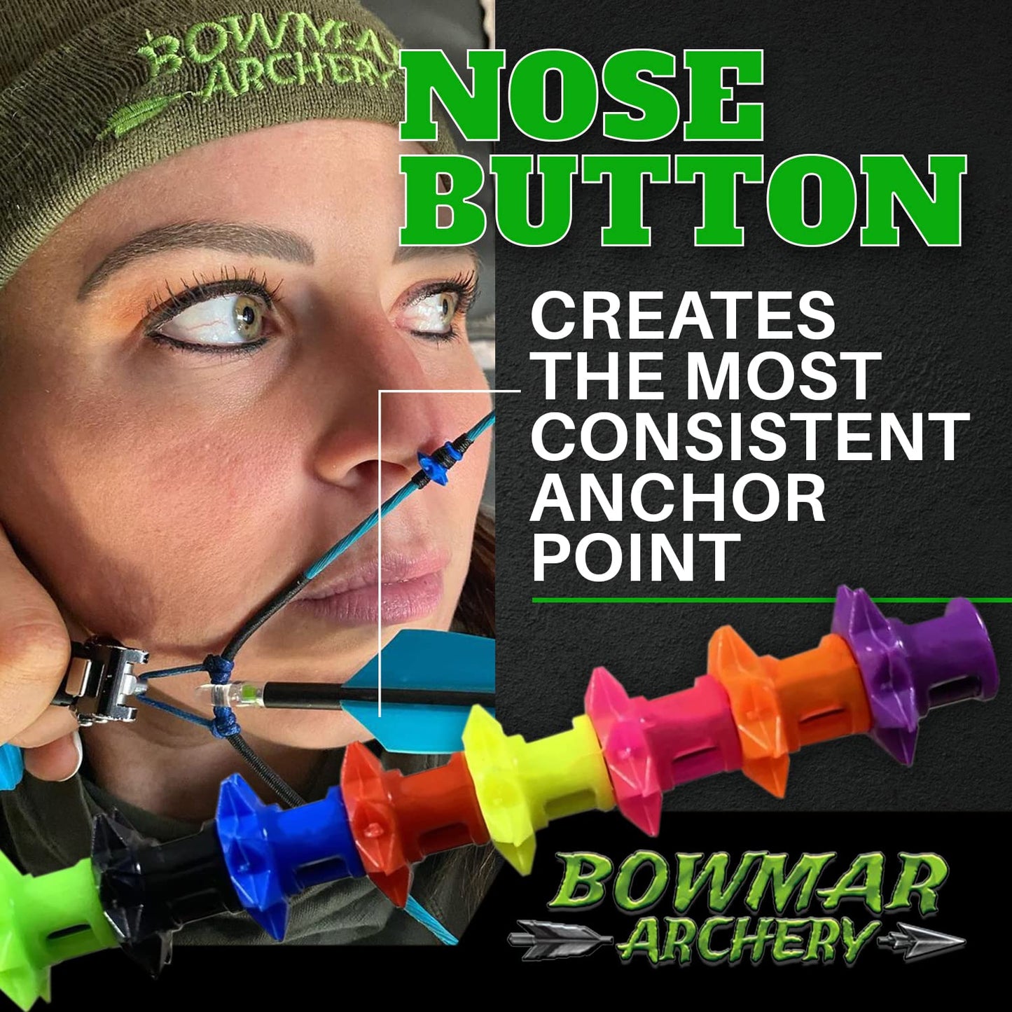 Bowmar Archery Nose Button, Extremely Light Weight, Creates Consistent Anchor Point, Two Sizes Included (Orange)