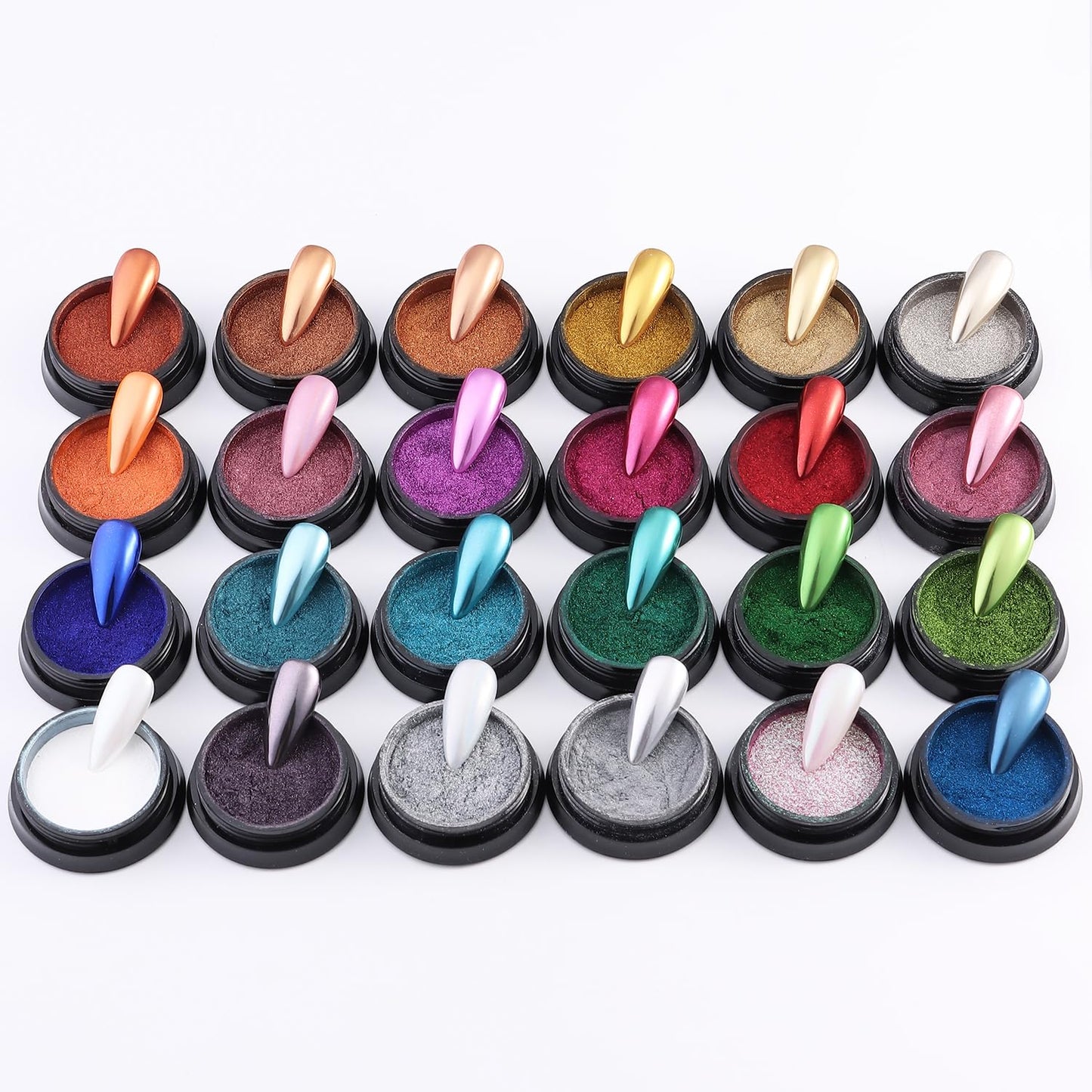 Fcozpjk 24 Colors Chrome Nail Powder Set Metallic Mirror Effect Gold Silver Pink Chrome Nail Powder White Pearl Iridescent Multi Chrome Powder for Nails Chameleon Rubbing Pigment Manicure Supplies