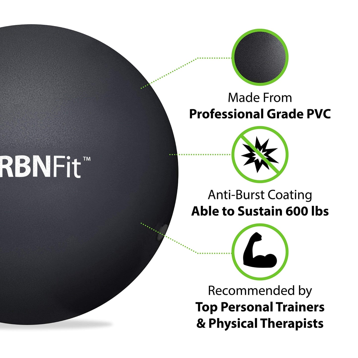 URBNFit Small Exercise Ball - 9-inch Mini Pilates Ball with Fitness Guide for Yoga, Barre, Physical Therapy, Stretching & Core Stability Workout - Black