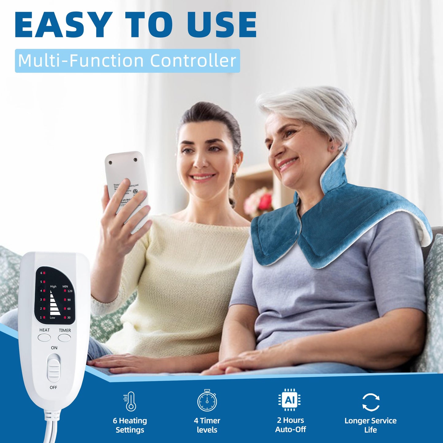 Heating Pad for Neck and Shoulders and Back Pain Relief Fathers Day Dad Gifts for Women Mom Men Dad 2lb Weighted Electric Neck Heating Pad Shoulder Heating Pads 6 Heat Settings 4 Timers Auto-Off