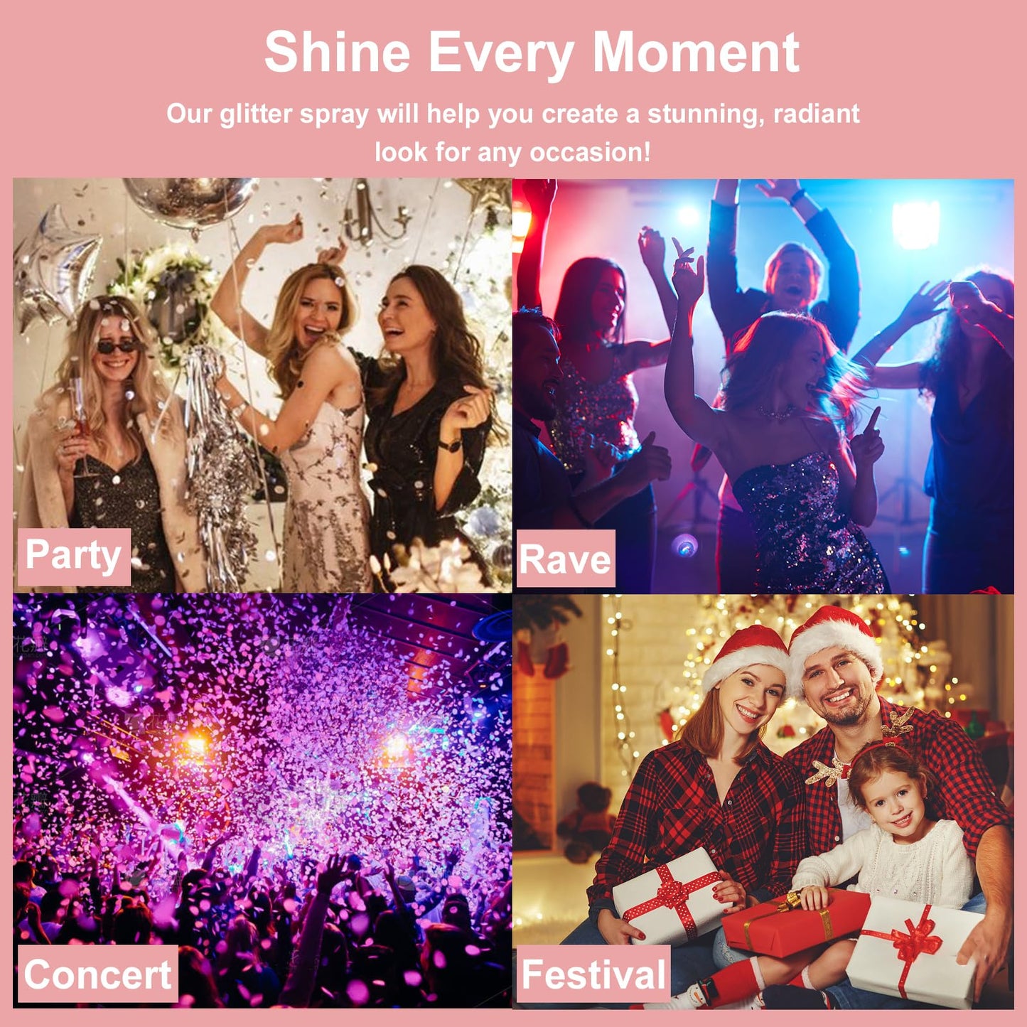 Boko Body Glitter Spray, 60ML Holographic Silver Glitter Spray for Body Hair Clothes, Quick-Drying and Long-Lasting Glitter Hairspray Body Shiny for Festival Music Concert Party Rave Accessories