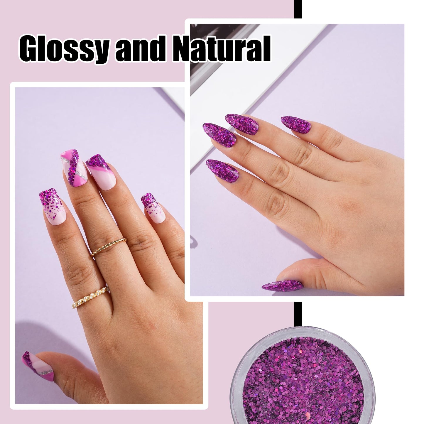 EODCI Dip Powder Glitter Purple Color, EODCI Dipping Powder French Nail Art Starter Manicure Salon DIY at Home, Odor-Free and Long-Lasting, No Needed Nail Lamp Curing, 1 Oz