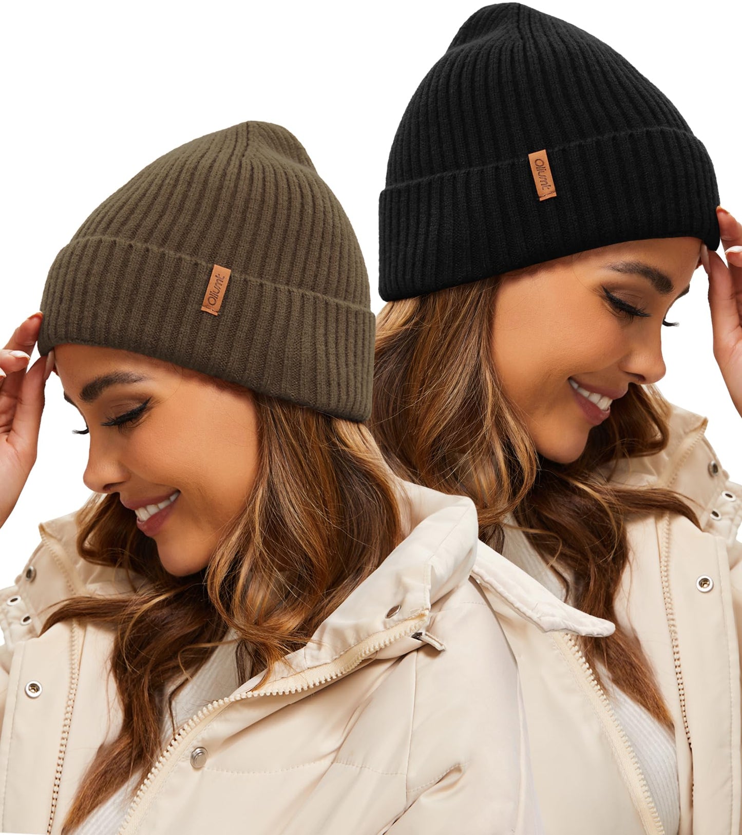 Oliumt Beanie Hat for Men Women Winter Hats for Women Men Soft Warm Unisex Cuffed Beanie Knitted Skull Cap (US, Alpha, One Size, Black/Brown)