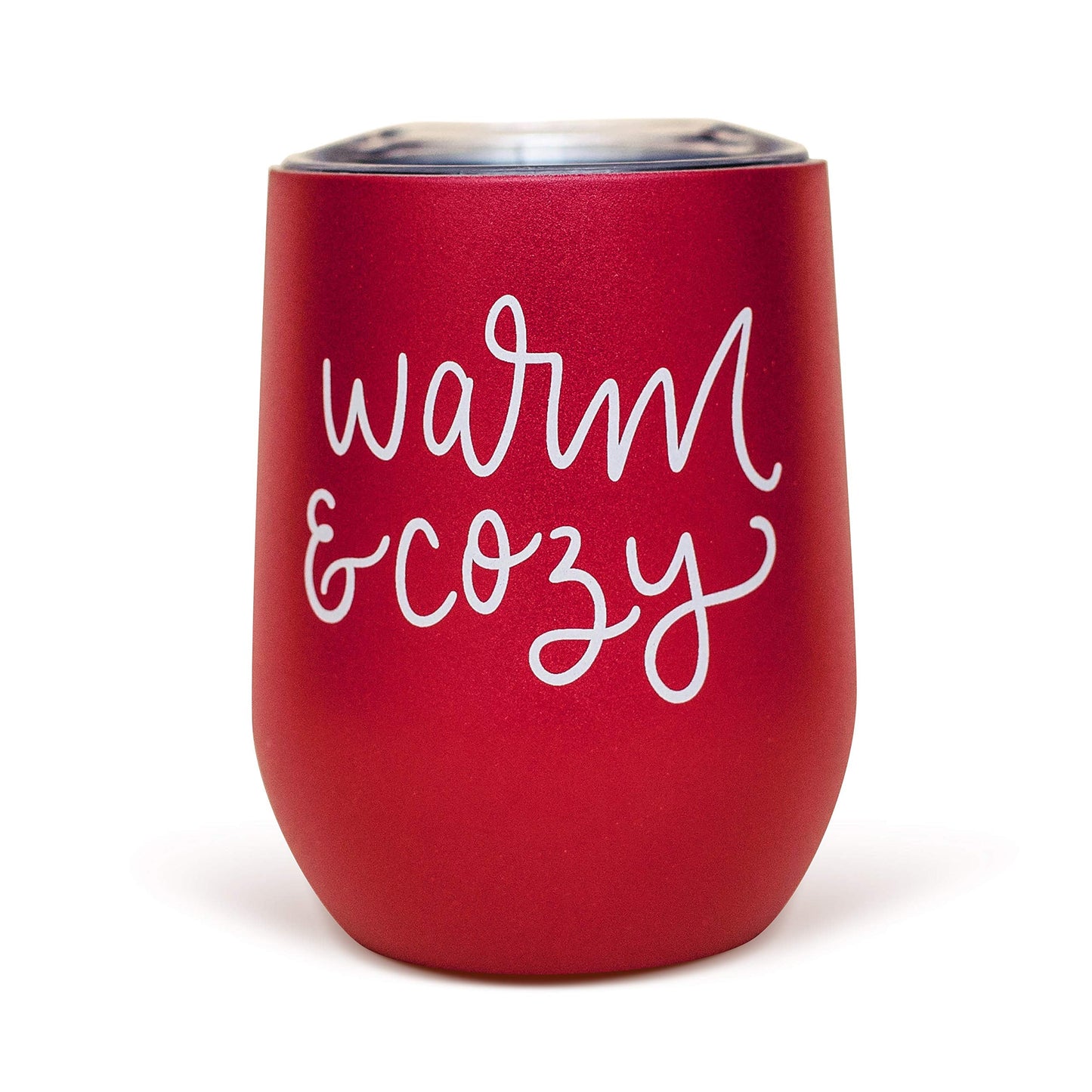 Sweet Water Decor Warm and Cozy Metal Wine Tumbler | 12oz Stainless Steel Insulated Stemless Wine Cup With Lid | Cute Wine Glass with Funny Sayings for Women, Christmas, Holiday, Winter, Xmas