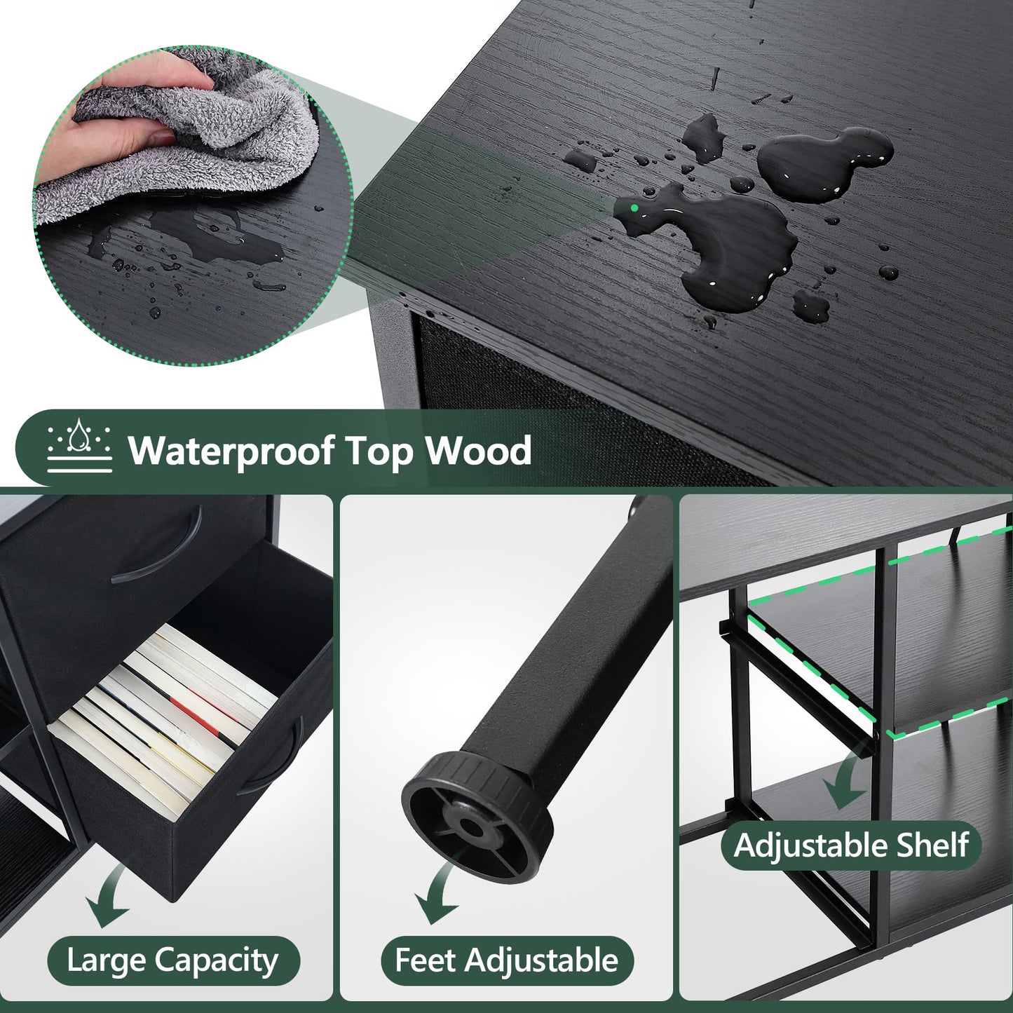 Sonharlar TV Stand for Bedroom, Television Stand for TV up to 55 Inch Entertainment Center Dresser with 4 Drawers Open Storage Shelves for Living Room, Entryway (Black and Charcoal Black)