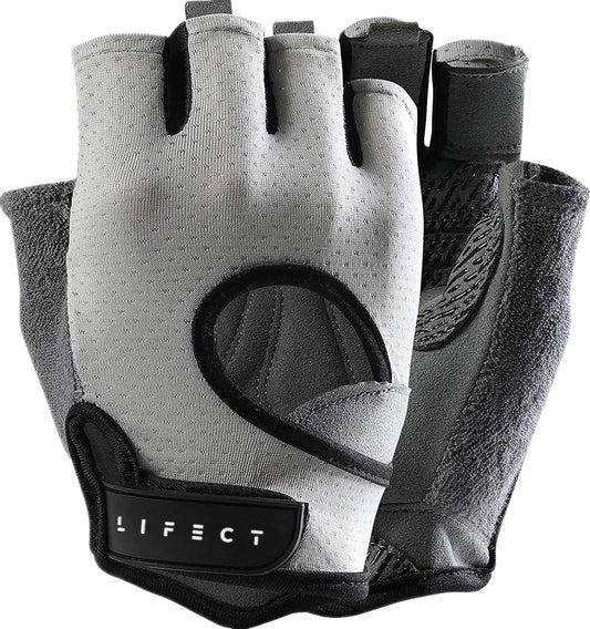 LIFECT Freedom Workout Gloves, Knuckle Weight Lifting Shorty Fingerless Gloves with Curved Open Back, for Powerlifting, Gym, Women and Men (Grey, X-Small)