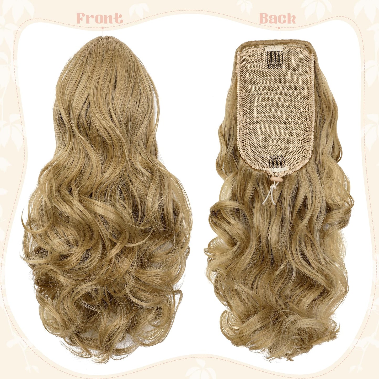 FELENDY 15" Ponytail Extension Drawstring Curly Wavy Ponytail Extensions Clip in Long Pony Tails Hair Cute Synthetic Piece for Women Ash Blonde