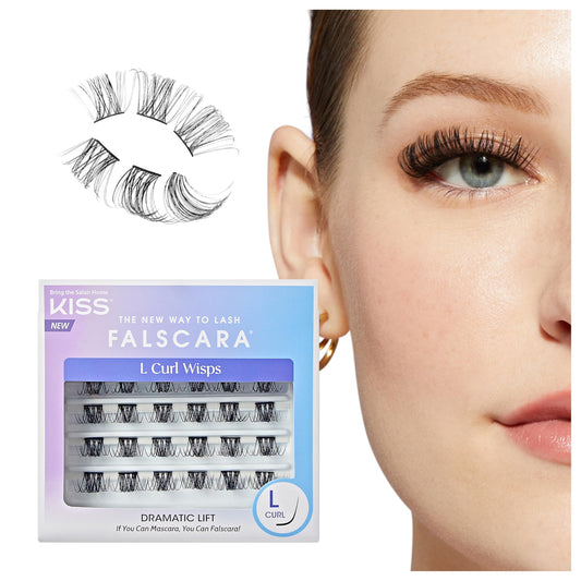 KISS FALSCARA False Eyelashes Lash Extension Kit, Black, Style 'L Curl', Buildable & Customizable Lash Look, Water-Resistant, Reusable, Natural Seamless Finish, 24 Lash Clusters