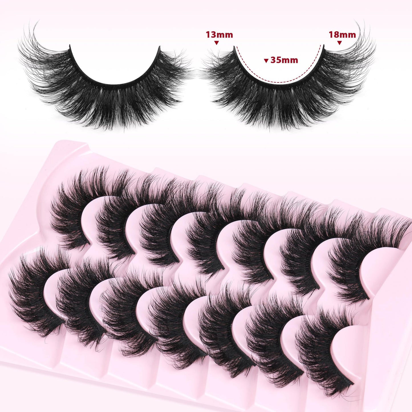 Thick Lashes Mink Fluffy Eyelashes 18MM Long False Eyelashes Strip 5D Volume Fake Eyelashes Dramatic Full Fake Lashes 7 Pairs Cat Eye Big Lashes that Look Like Extensions