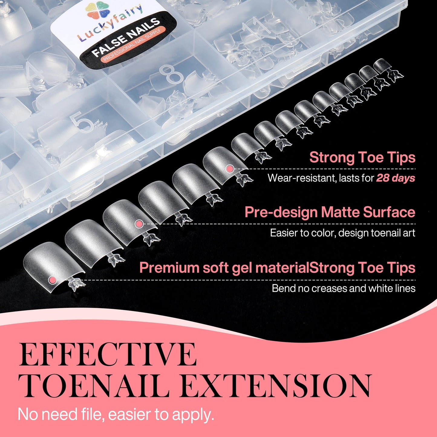 Square Toe Nail Press Ons French Style Toe Tips 240pcs Clear False Fake Toenails for Faster Toe Nail Extension Kit Home DIY Art Salon 15 Sizes Acrylic Nails, Luckyfairy