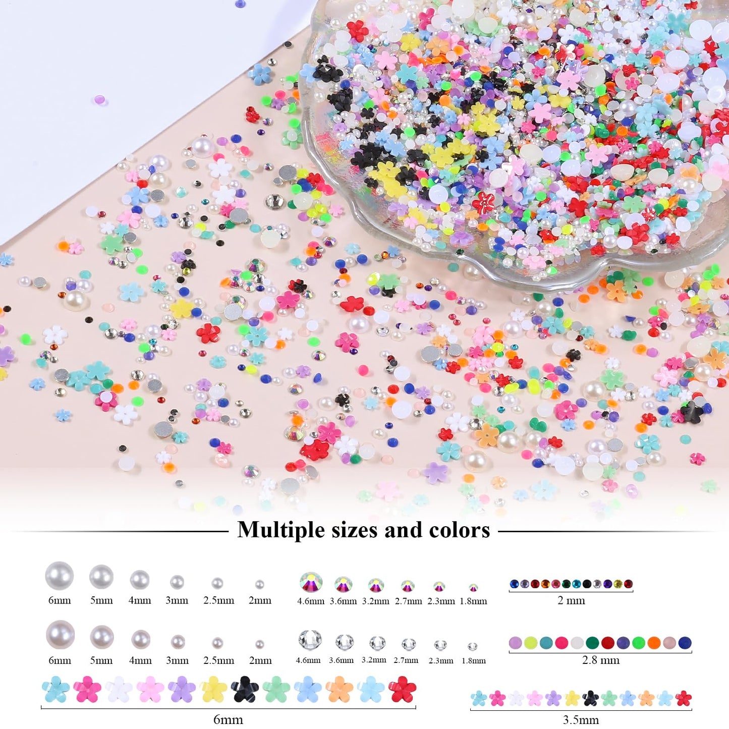 editTime 5 Boxes Shiny Colorful Nail Art Rhinestones Nail Stone Gems Design Kit and 4 sheets flower nail art stickers with a Curved Tweezers and a Nail Brush (6-rhinestones kit-3)