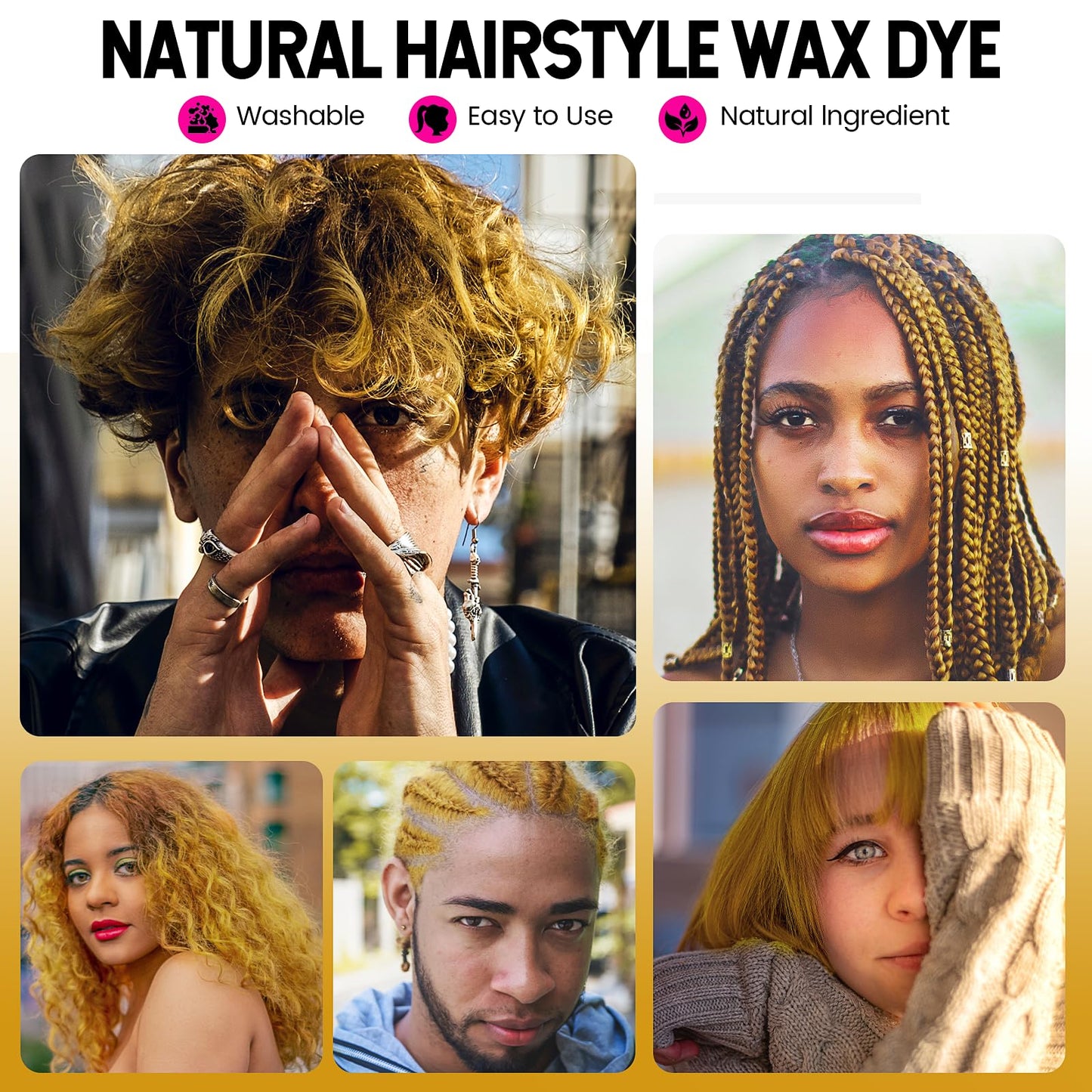 Gold Temporary Hair Dye Wax Natural Instant Hair Color Wax Pomades 4.23 oz, Hair Styling Clay for Party, Cosplay, Halloween, Christmas